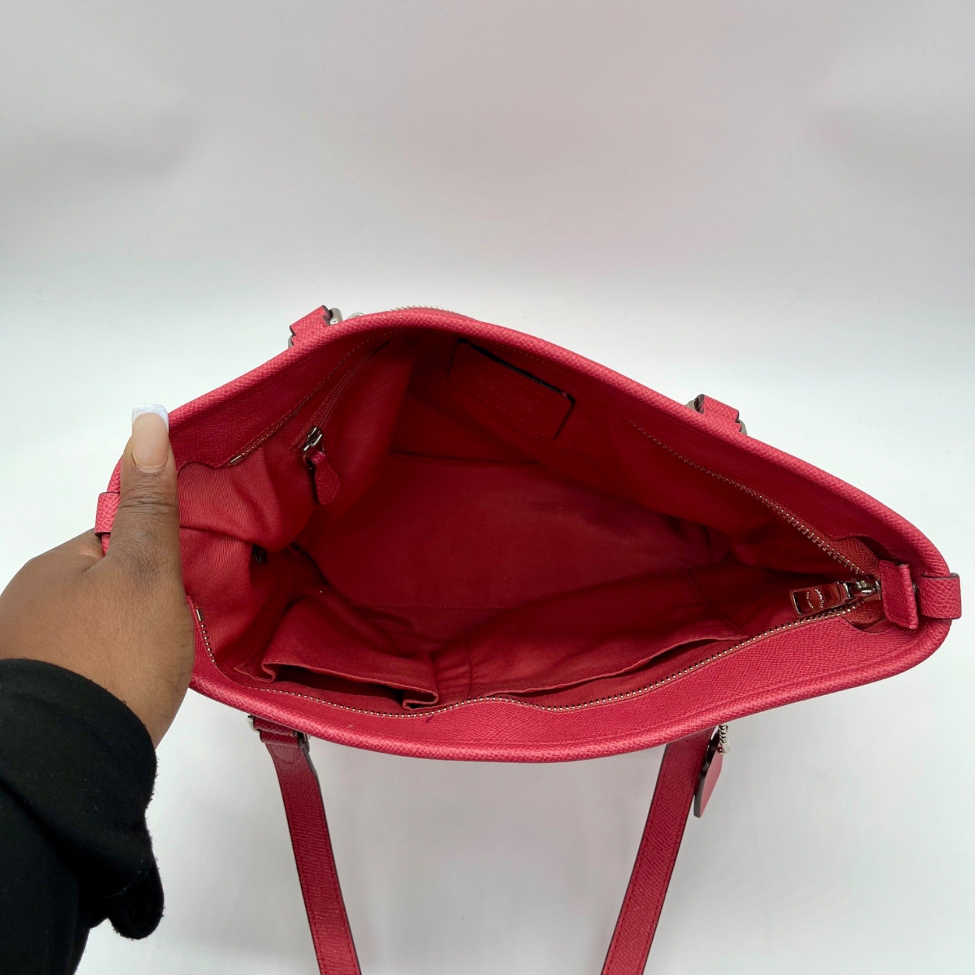 Coach Pink Pebbled Leather Zip Top Tote Bag F57789