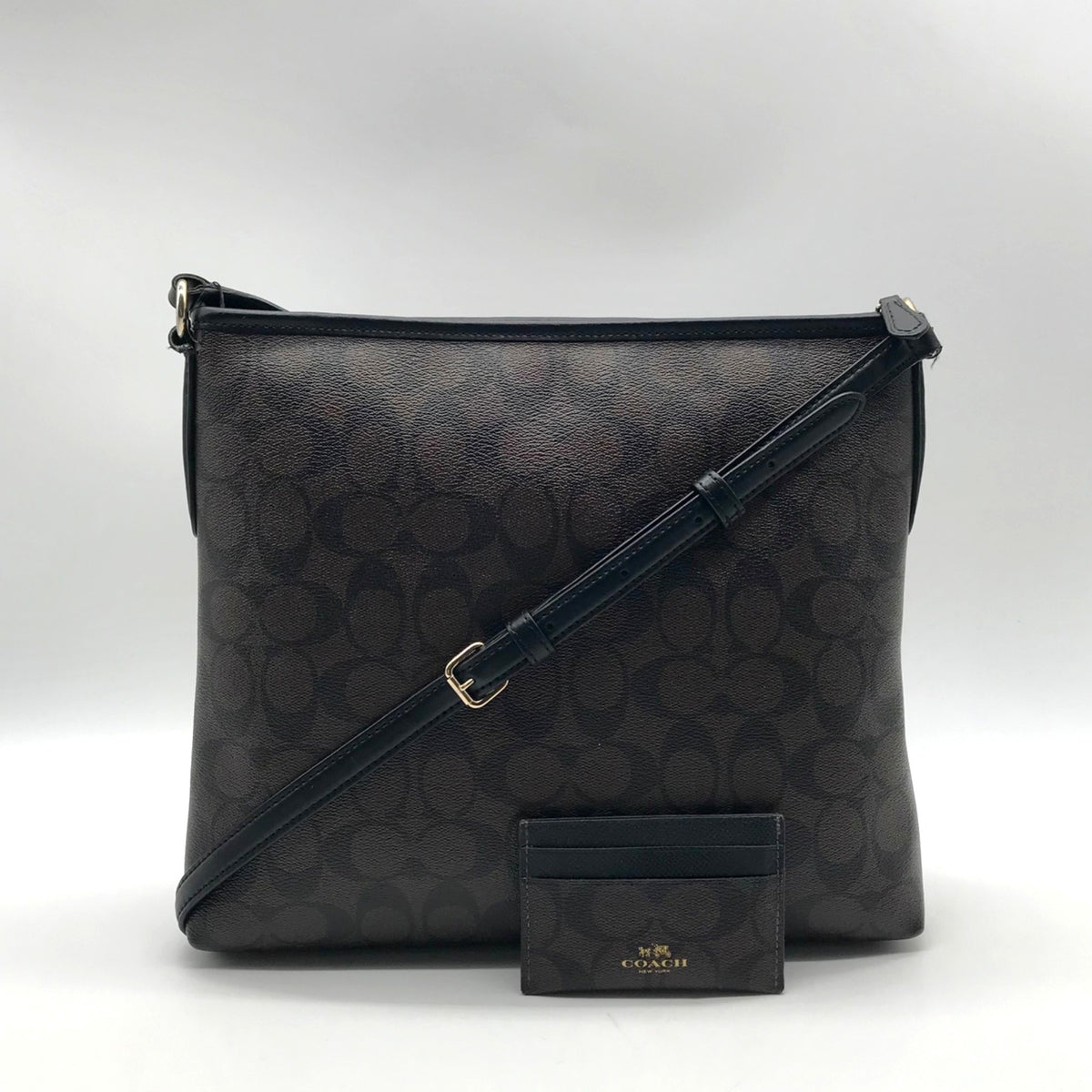 Coach Brown Signature Coated Canvas File Crossbody Bag