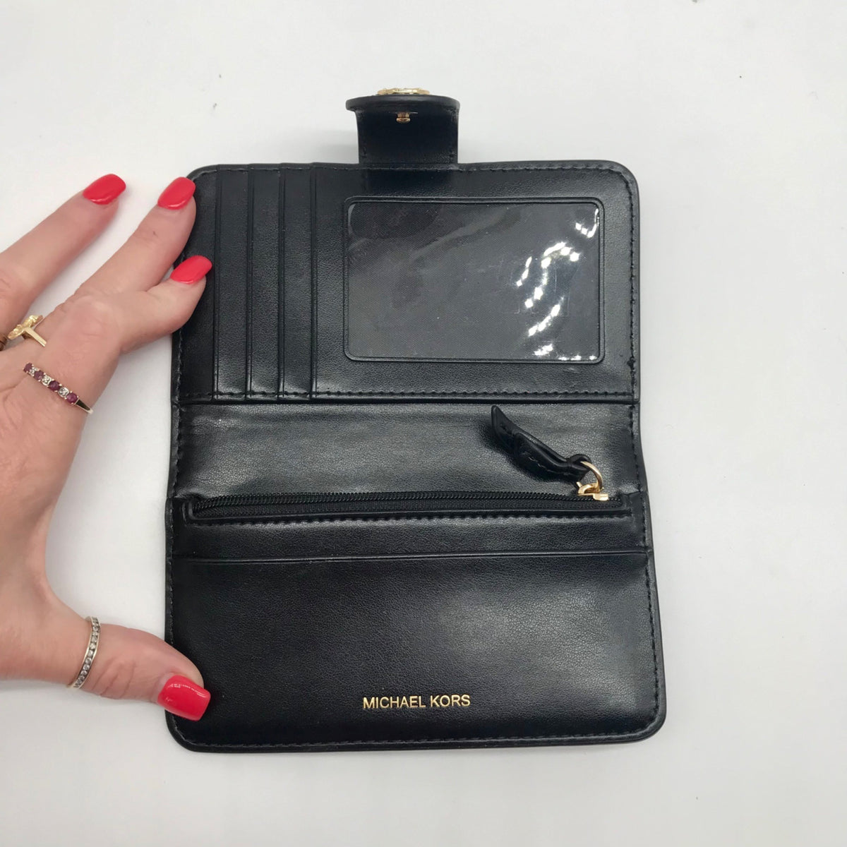 Michael Kors Black Leather Charm Medium Tab Bifold Wallet