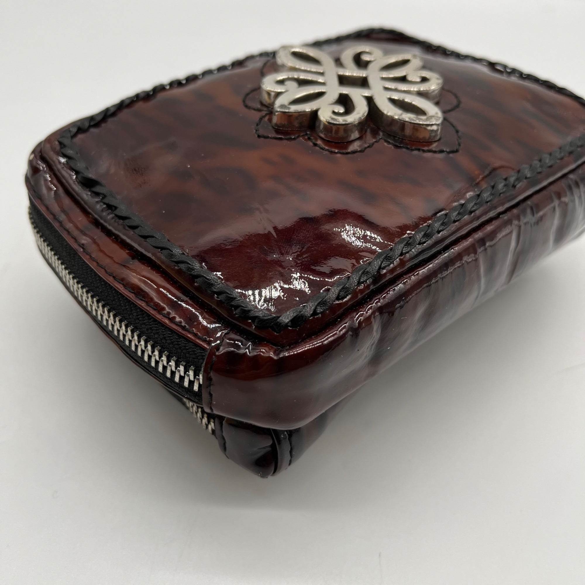 Brighton Brown Wild Tiger Patent Leather Brazos Crossbody