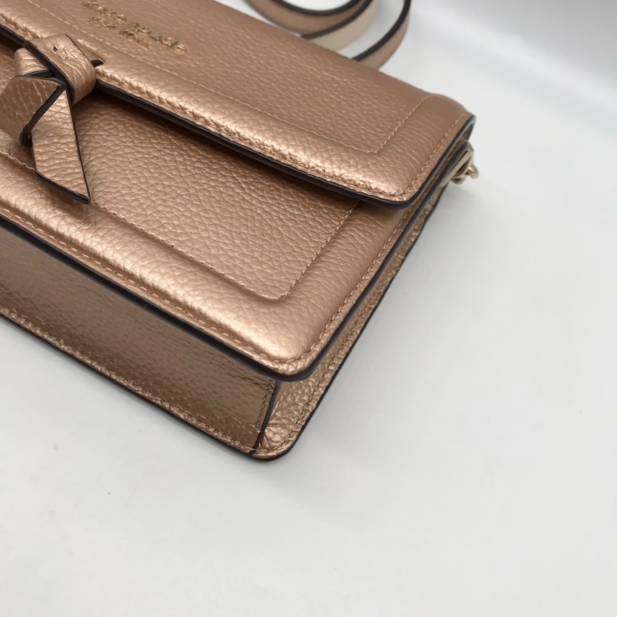 Kate Spade Rose Gold Pebbled Leather Knott Flap Crossbody Bag