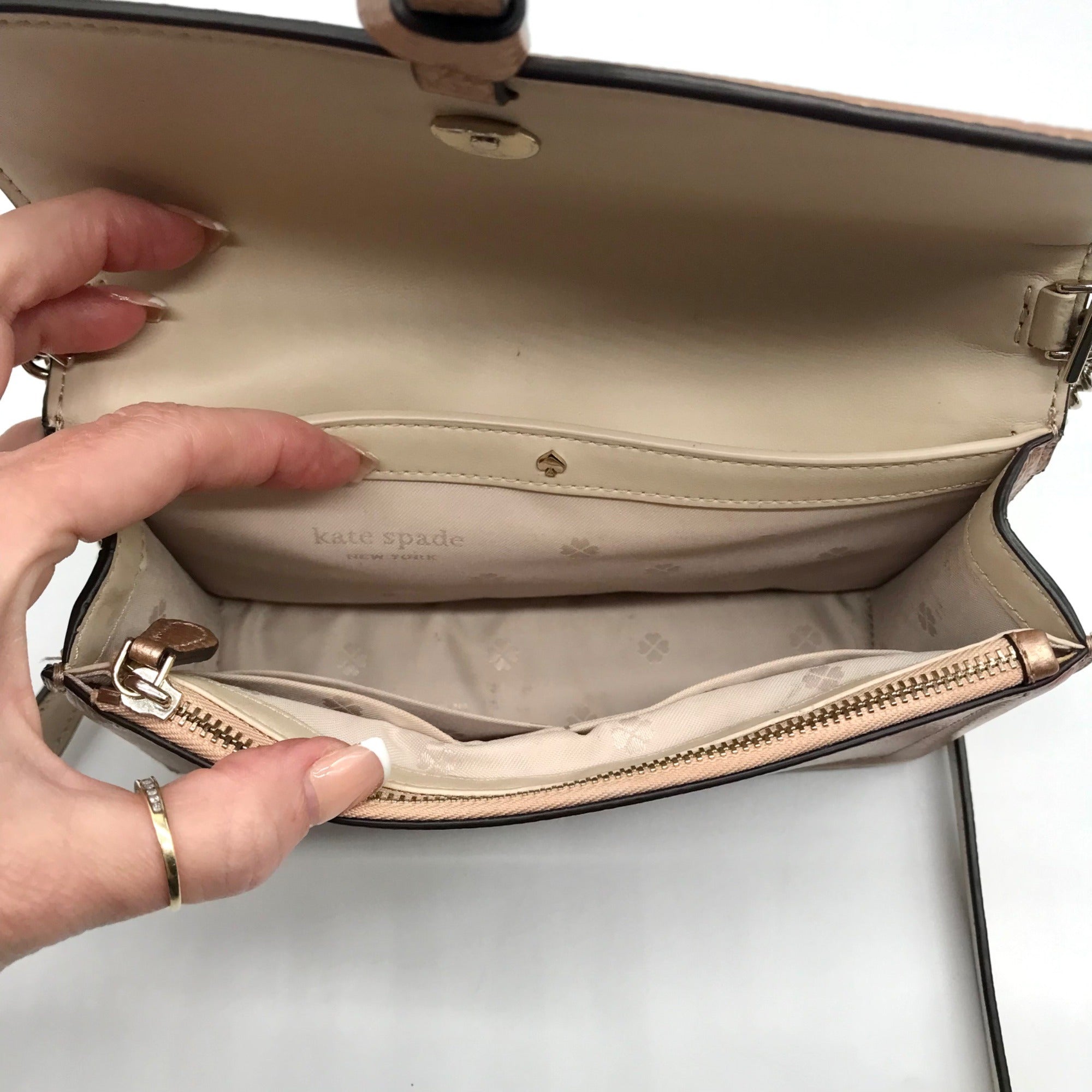 Kate Spade Rose Gold Pebbled Leather Knott Flap Crossbody Bag