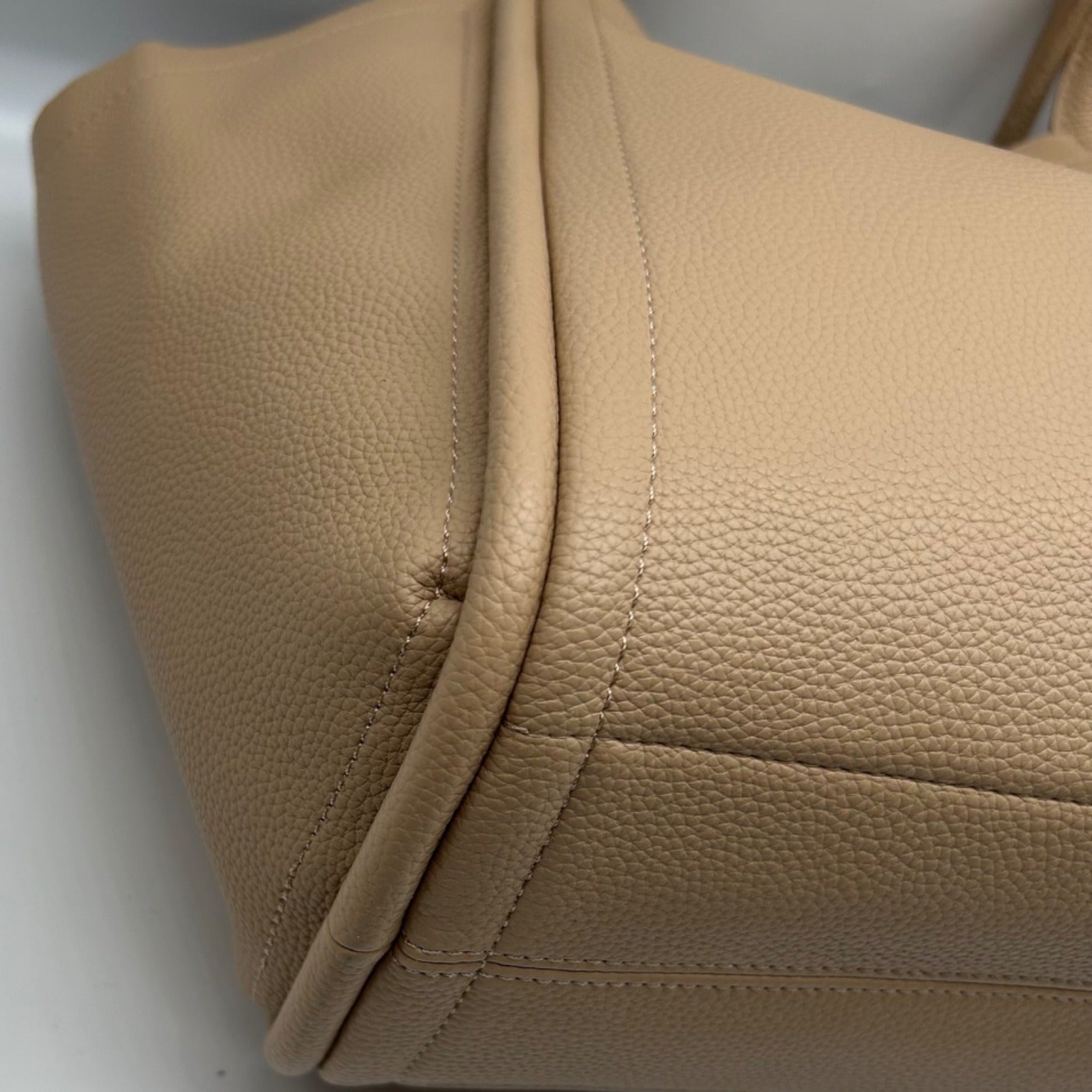 MMS Brands Beige Pebbled Leather Hobo-Style Shoulder Bag