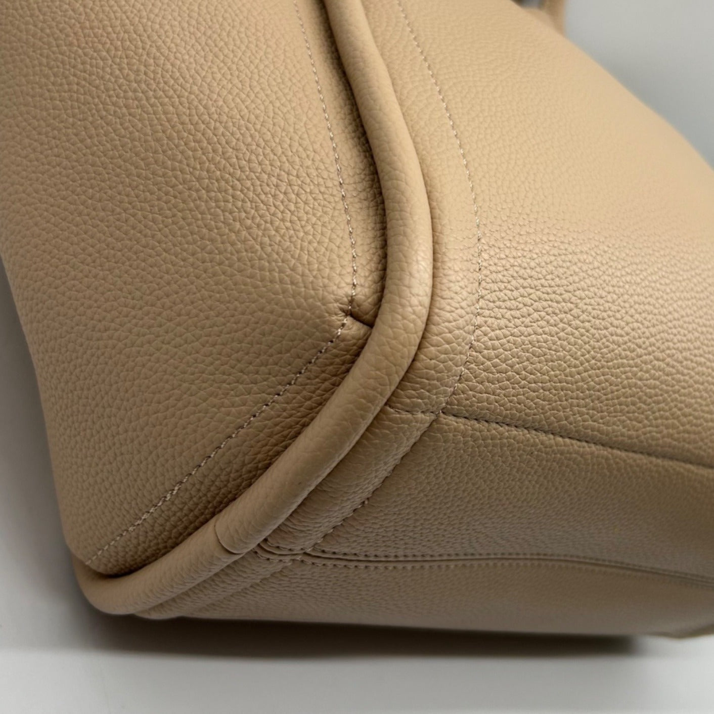 MMS Brands Beige Pebbled Leather Hobo-Style Shoulder Bag