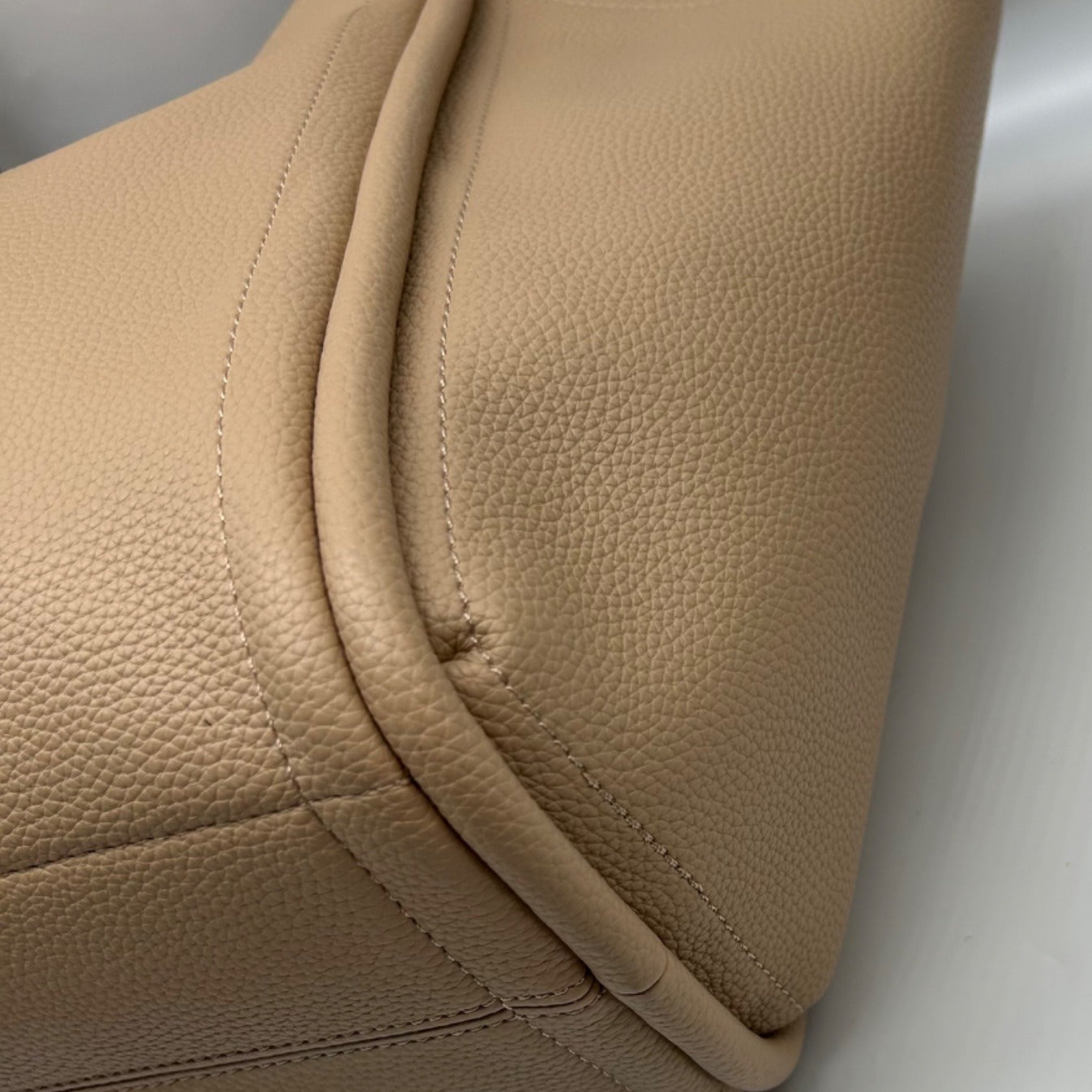 MMS Brands Beige Pebbled Leather Hobo-Style Shoulder Bag