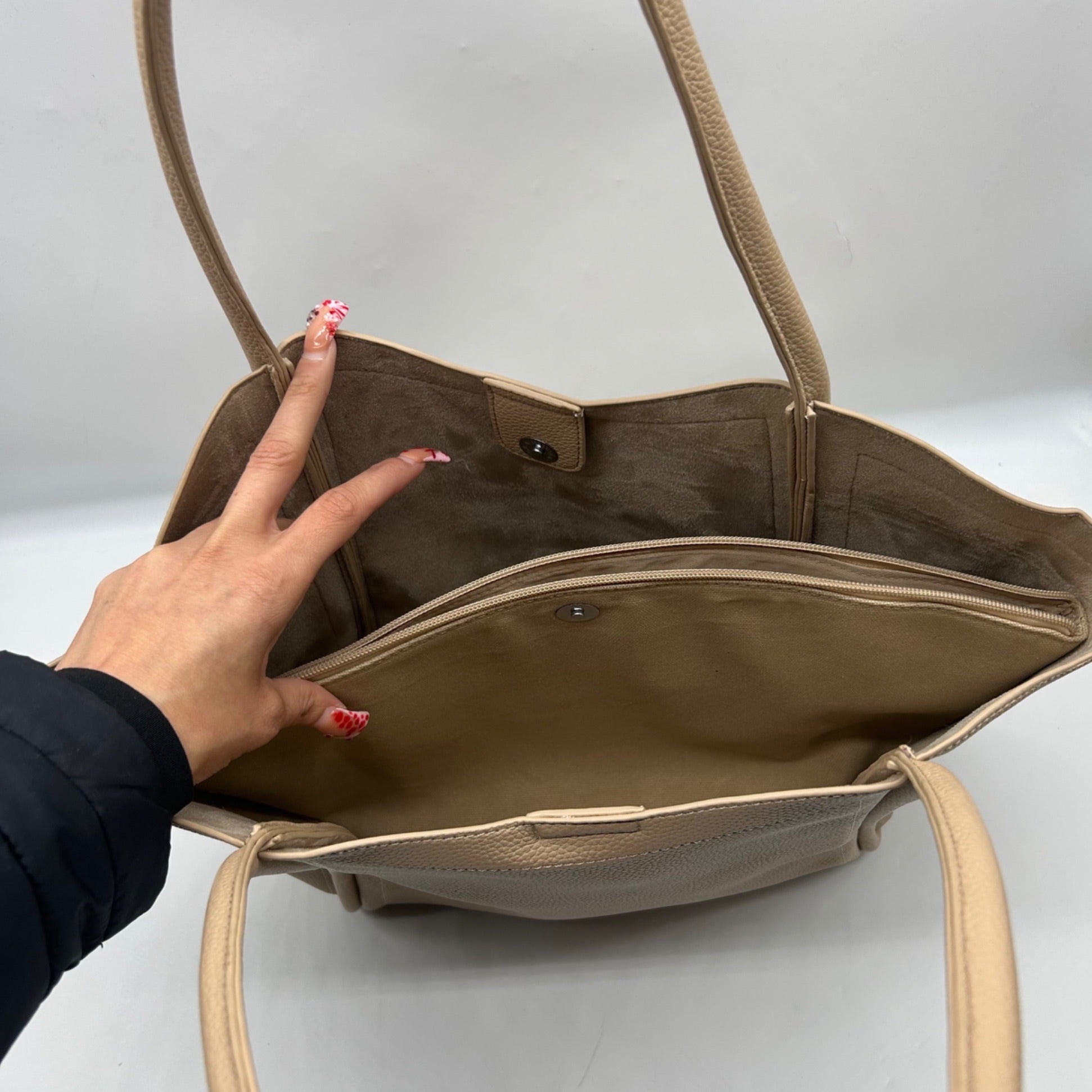 MMS Brands Beige Pebbled Leather Hobo-Style Shoulder Bag