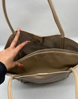MMS Brands Beige Pebbled Leather Hobo-Style Shoulder Bag