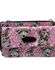 Ed Hardy Pink Faux Leather Skull Convertible Wallet
