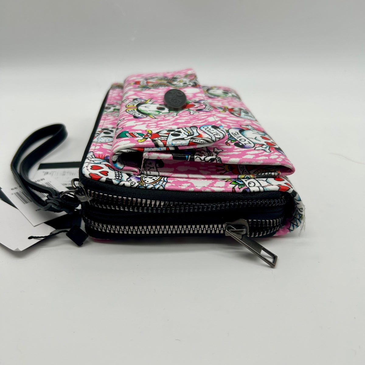 Ed Hardy Pink Faux Leather Skull Convertible Wallet