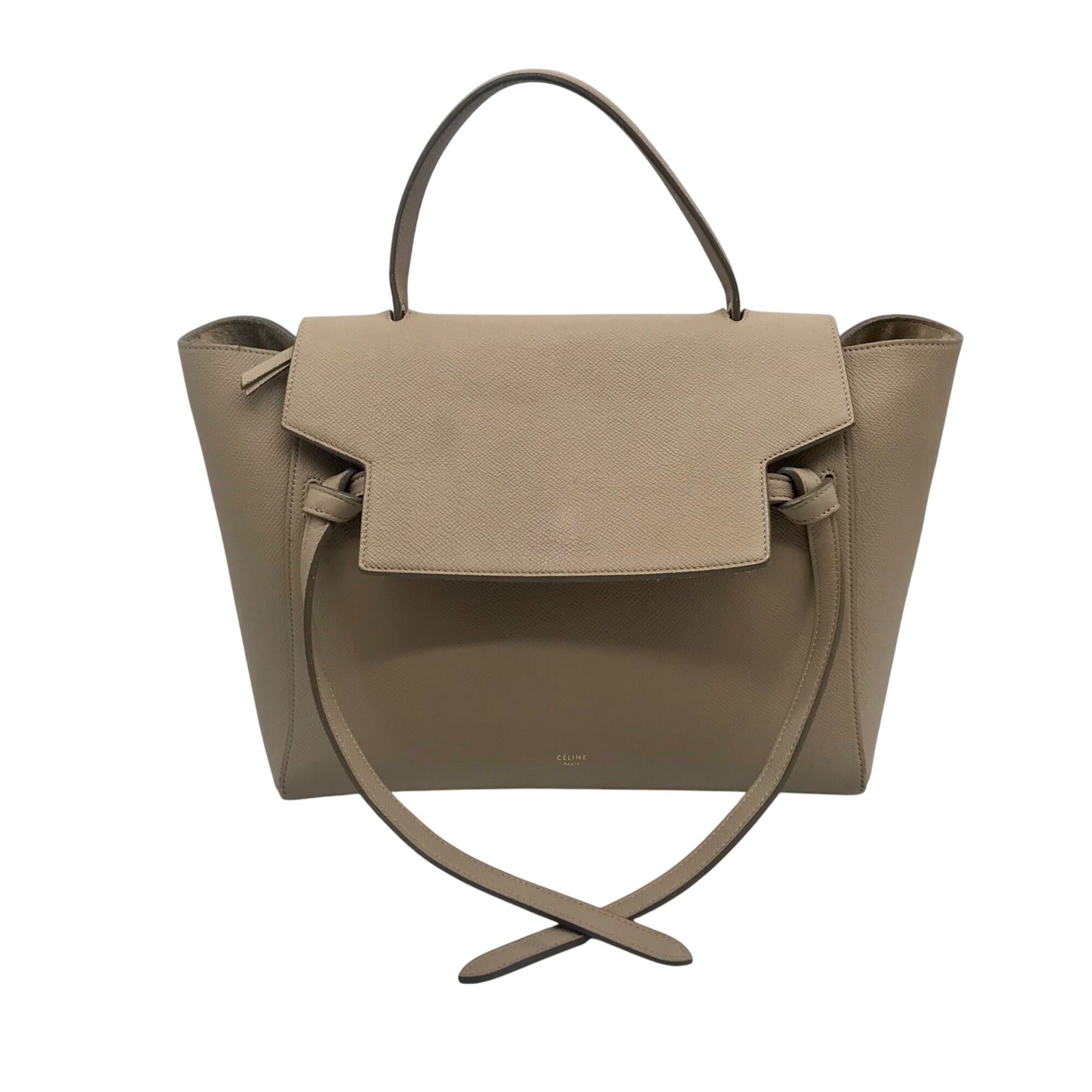 Celine Taupe Grained Calfskin Belt Satchel