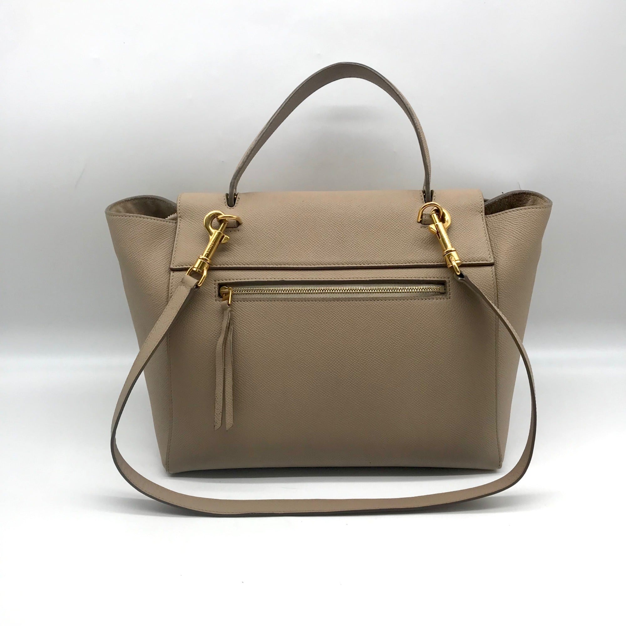 Celine Taupe Grained Calfskin Belt Satchel