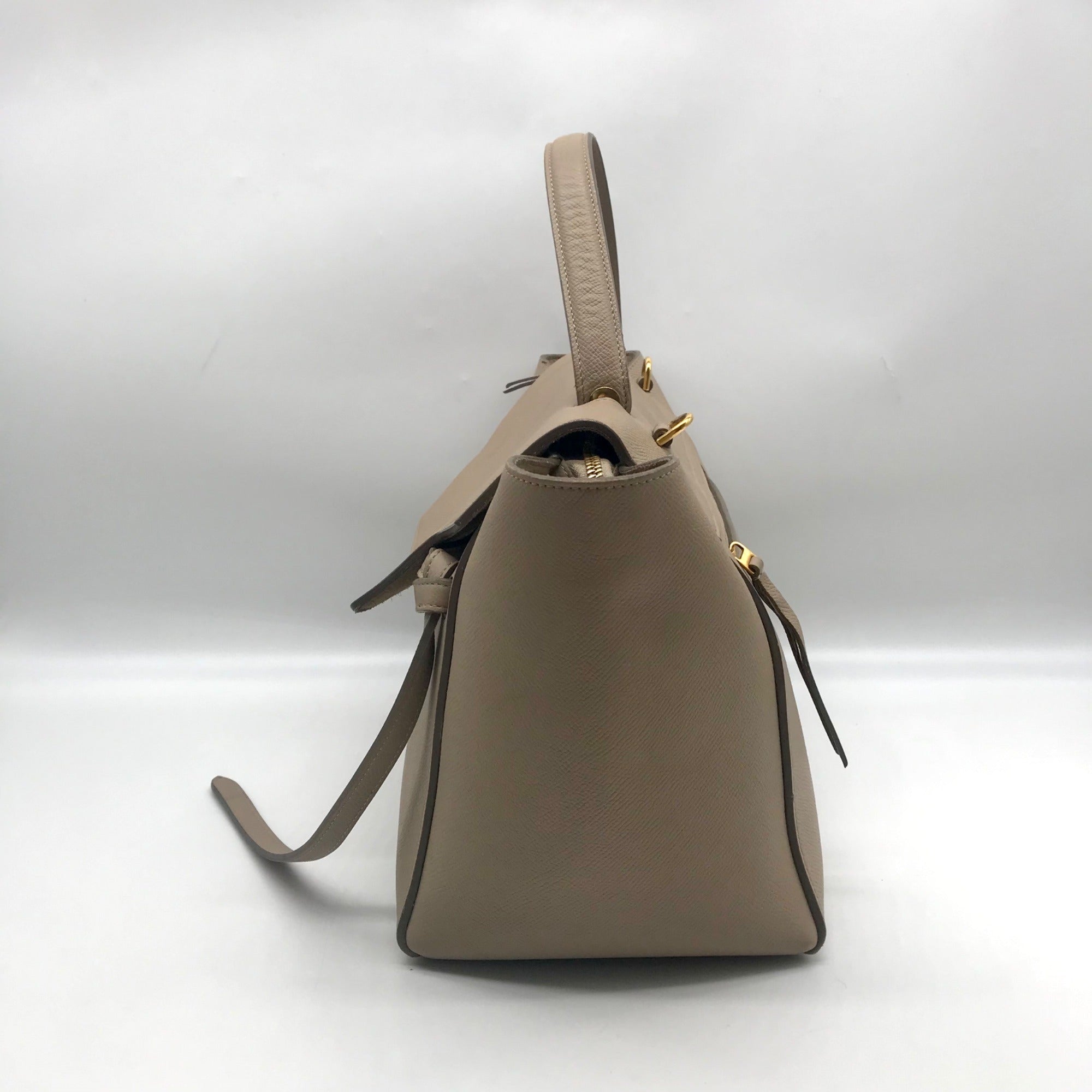 Celine Taupe Grained Calfskin Belt Satchel