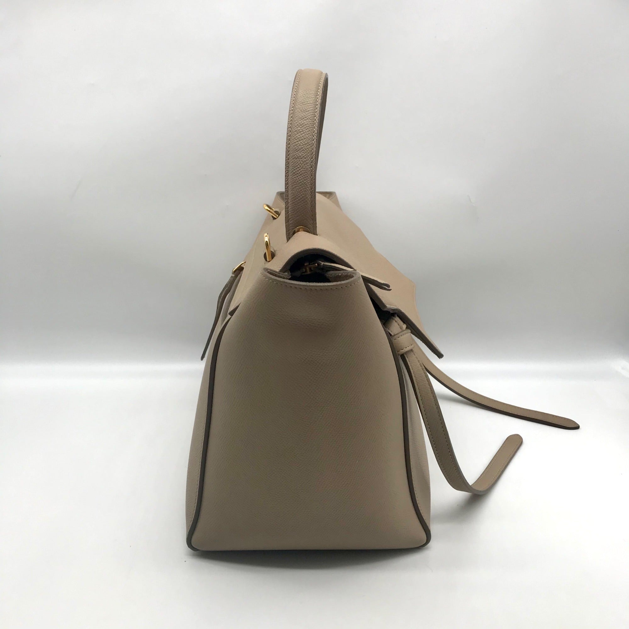 Celine Taupe Grained Calfskin Belt Satchel