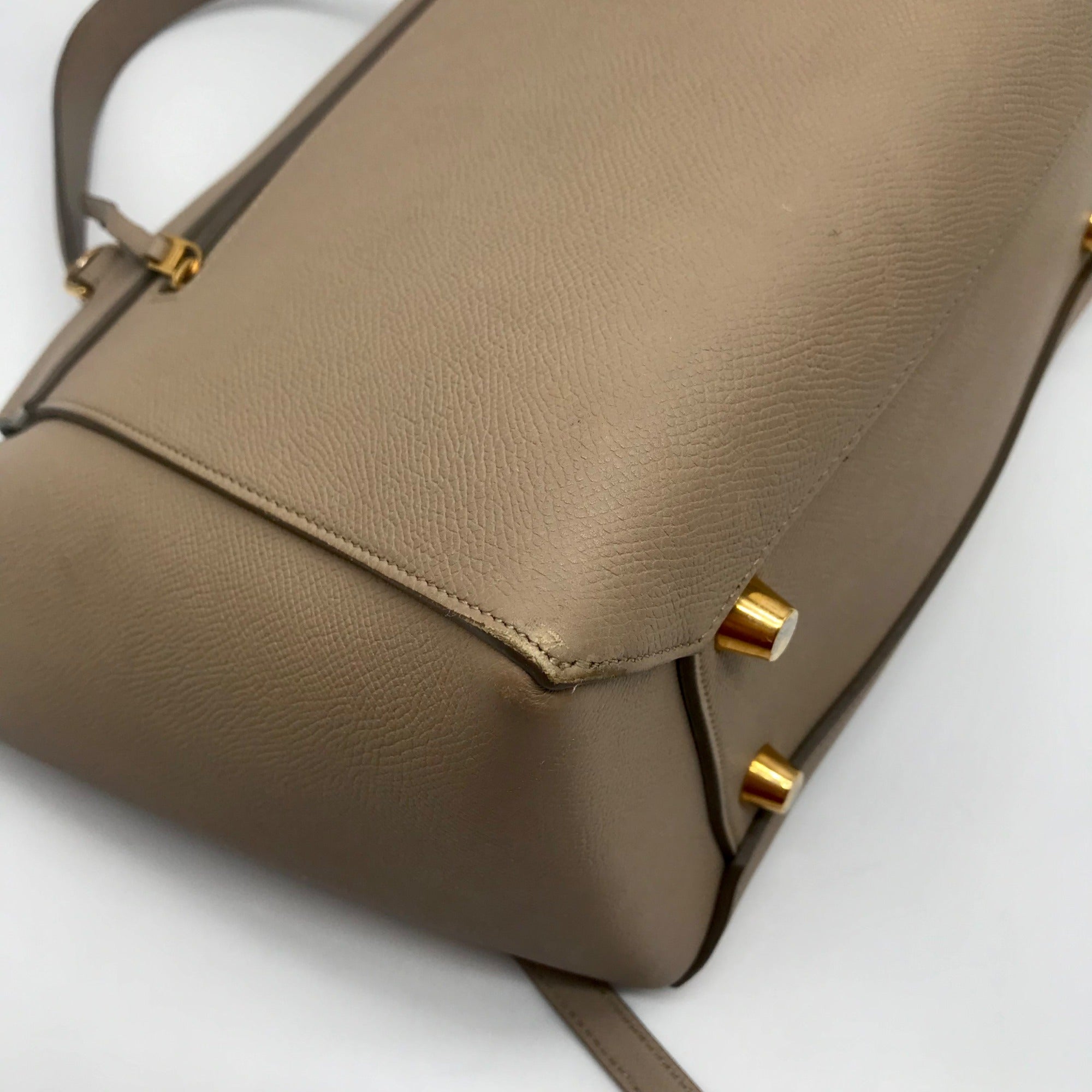 Celine Taupe Grained Calfskin Belt Satchel