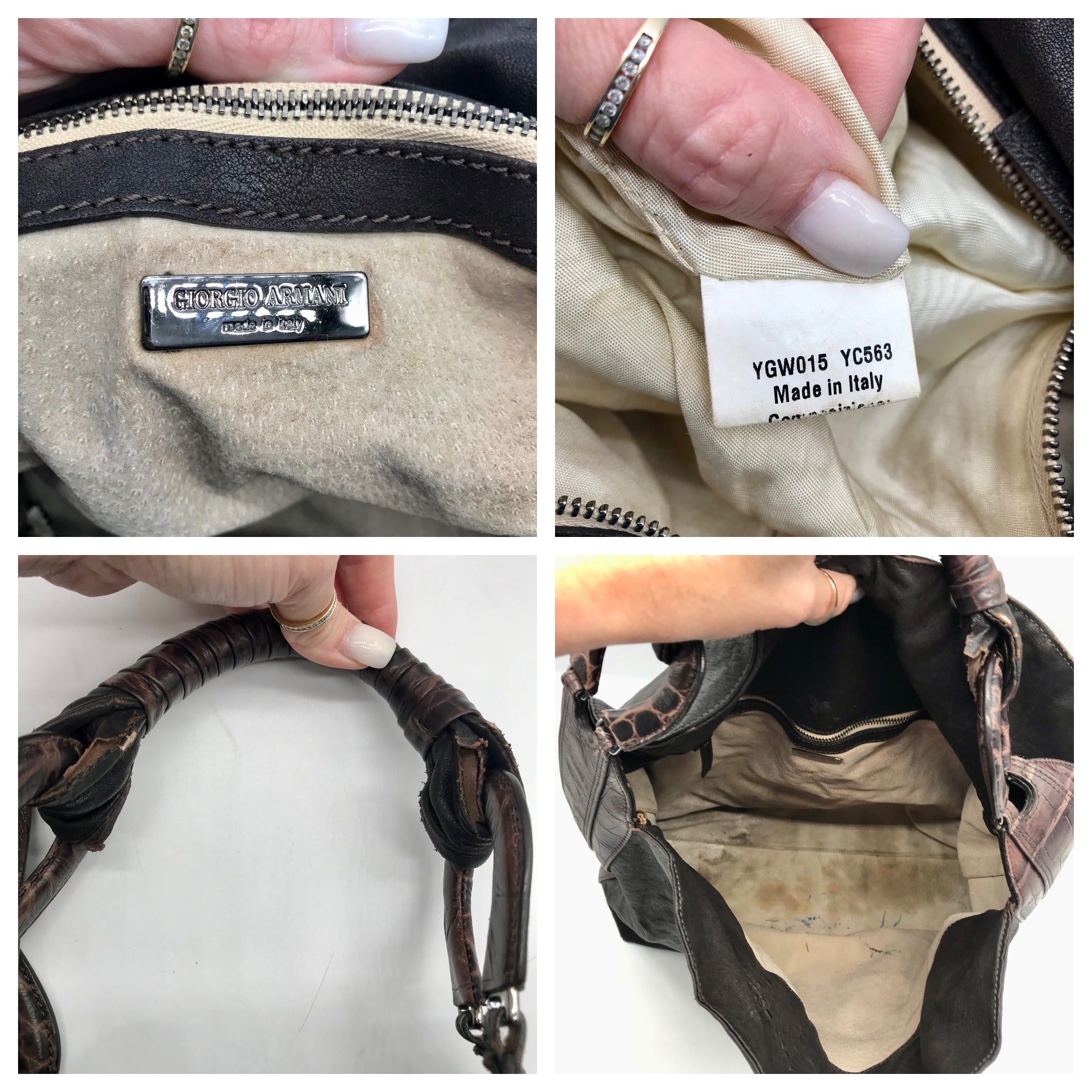 Giorgio Armani Dark Brown Leather Hobo Bag