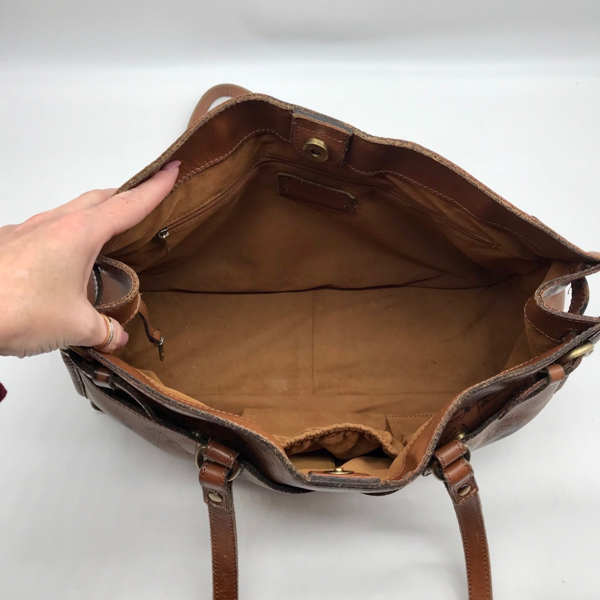 Patricia Nash Brown Leather Map Print Tote And Wallet