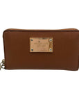 Michael Kors Brown Saffiano Leather Jet Set Zip Around Wallet