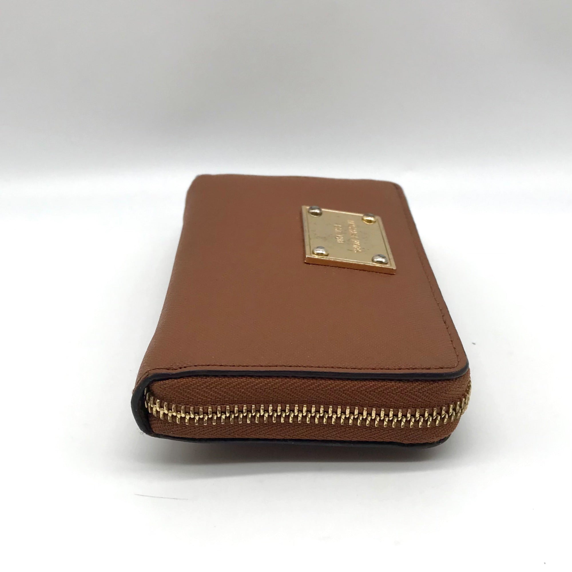 Michael Kors Brown Saffiano Leather Jet Set Zip Around Wallet