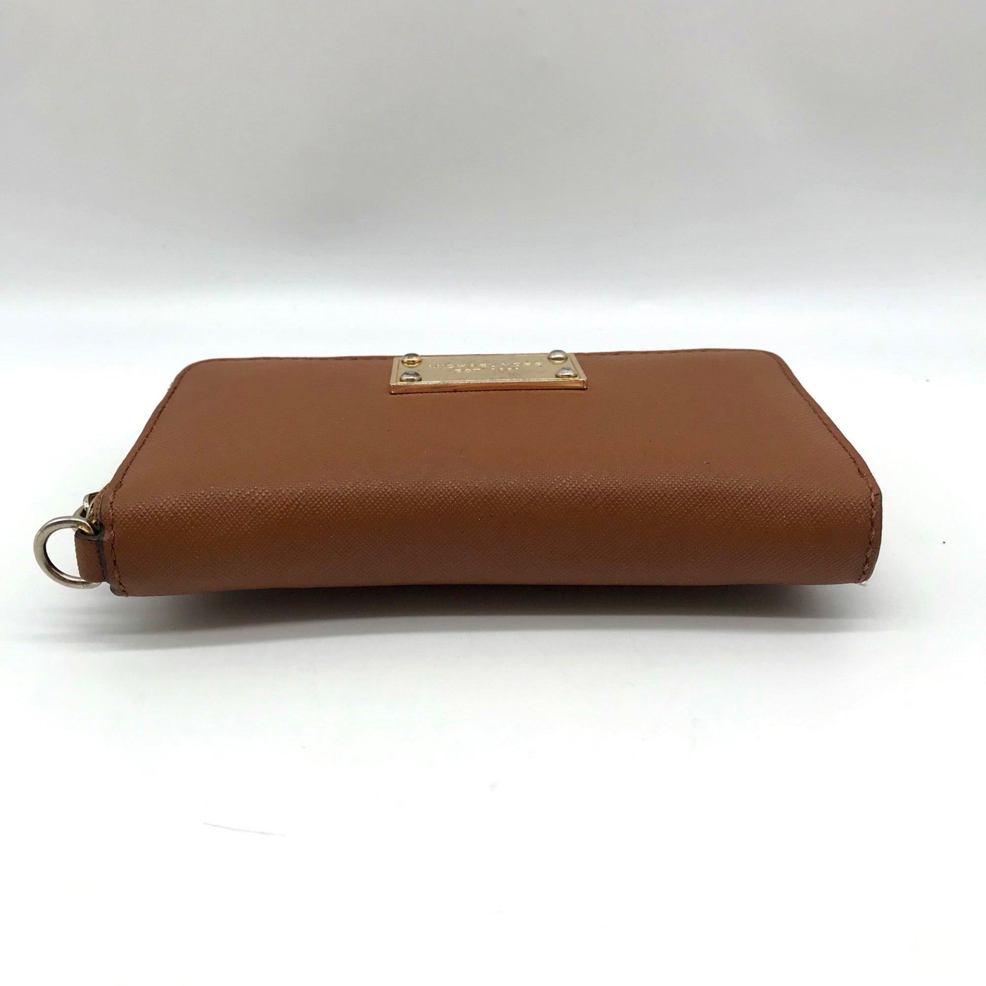 Michael Kors Brown Saffiano Leather Jet Set Zip Around Wallet