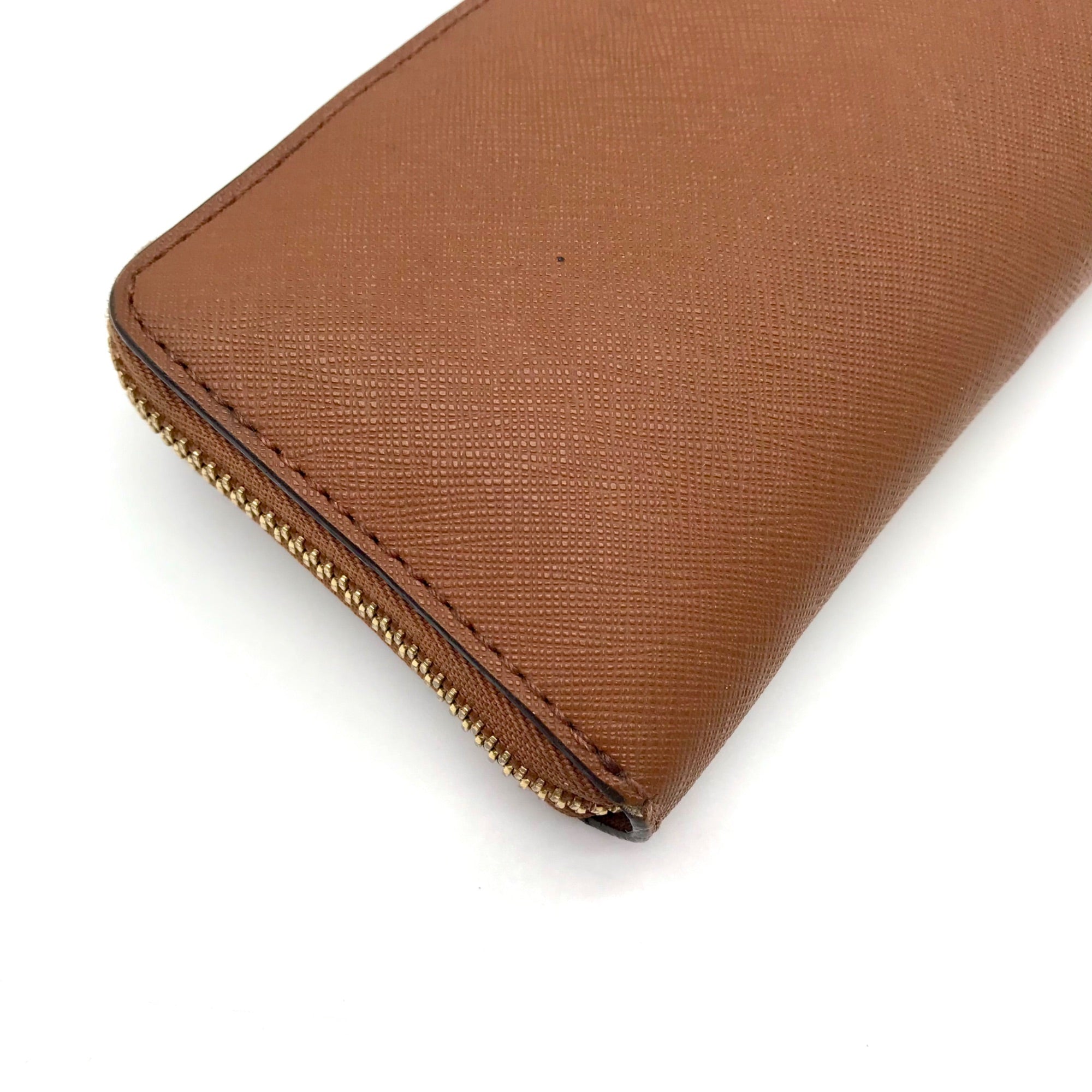 Michael Kors Brown Saffiano Leather Jet Set Zip Around Wallet