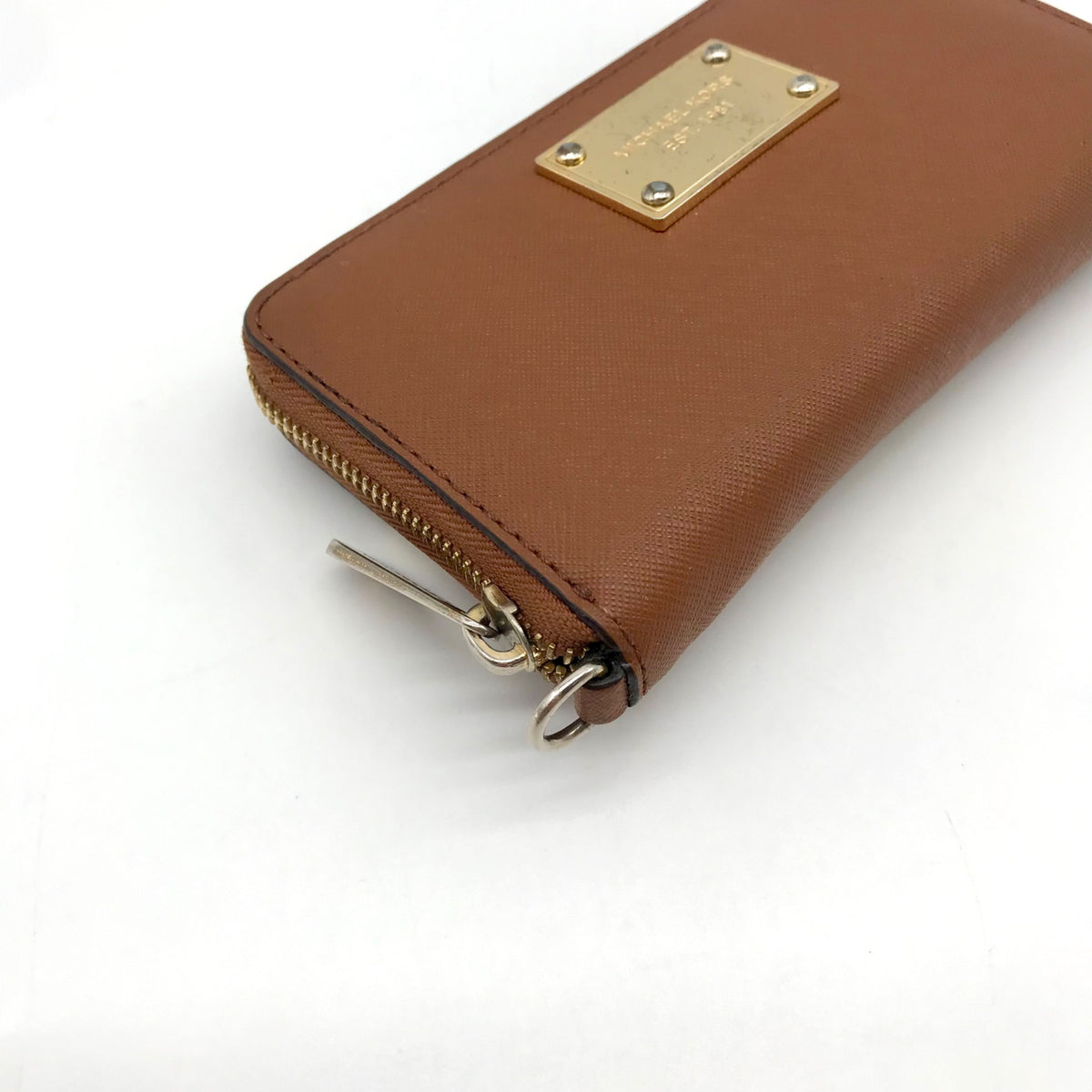 Michael Kors Brown Saffiano Leather Jet Set Zip Around Wallet