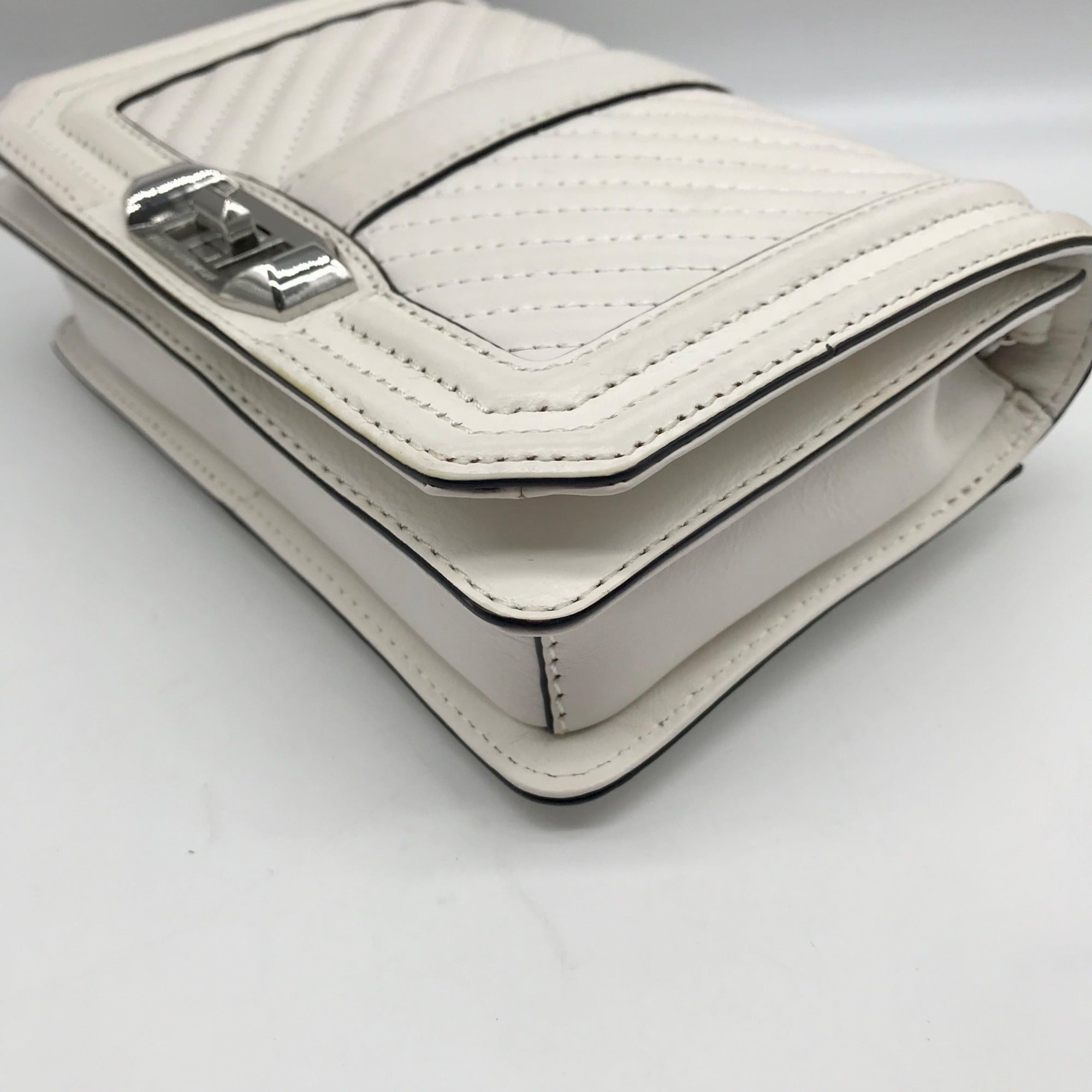 Rebecca Minkoff White Quilted Leather Chevron Love Crossbody