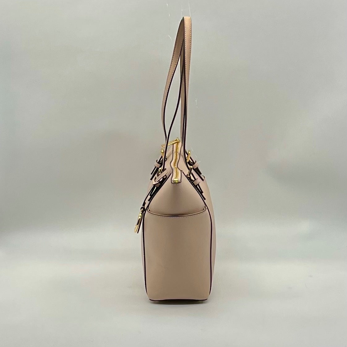 Michael Kors Soft Pink Leather Charlotte East West Top Zip Tote bag