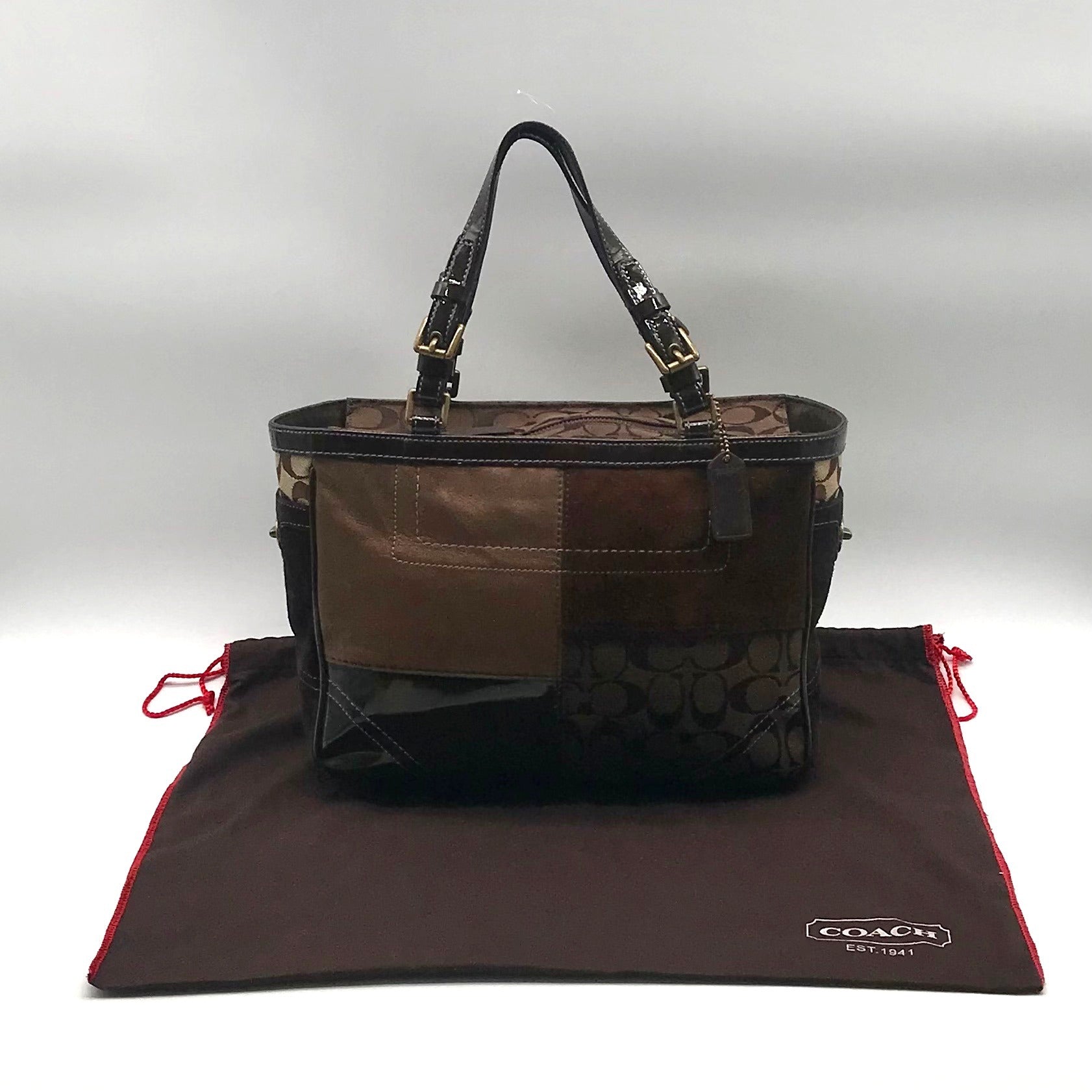 Coach Brown Signature Patchwork Canvas Satchel  J8F69