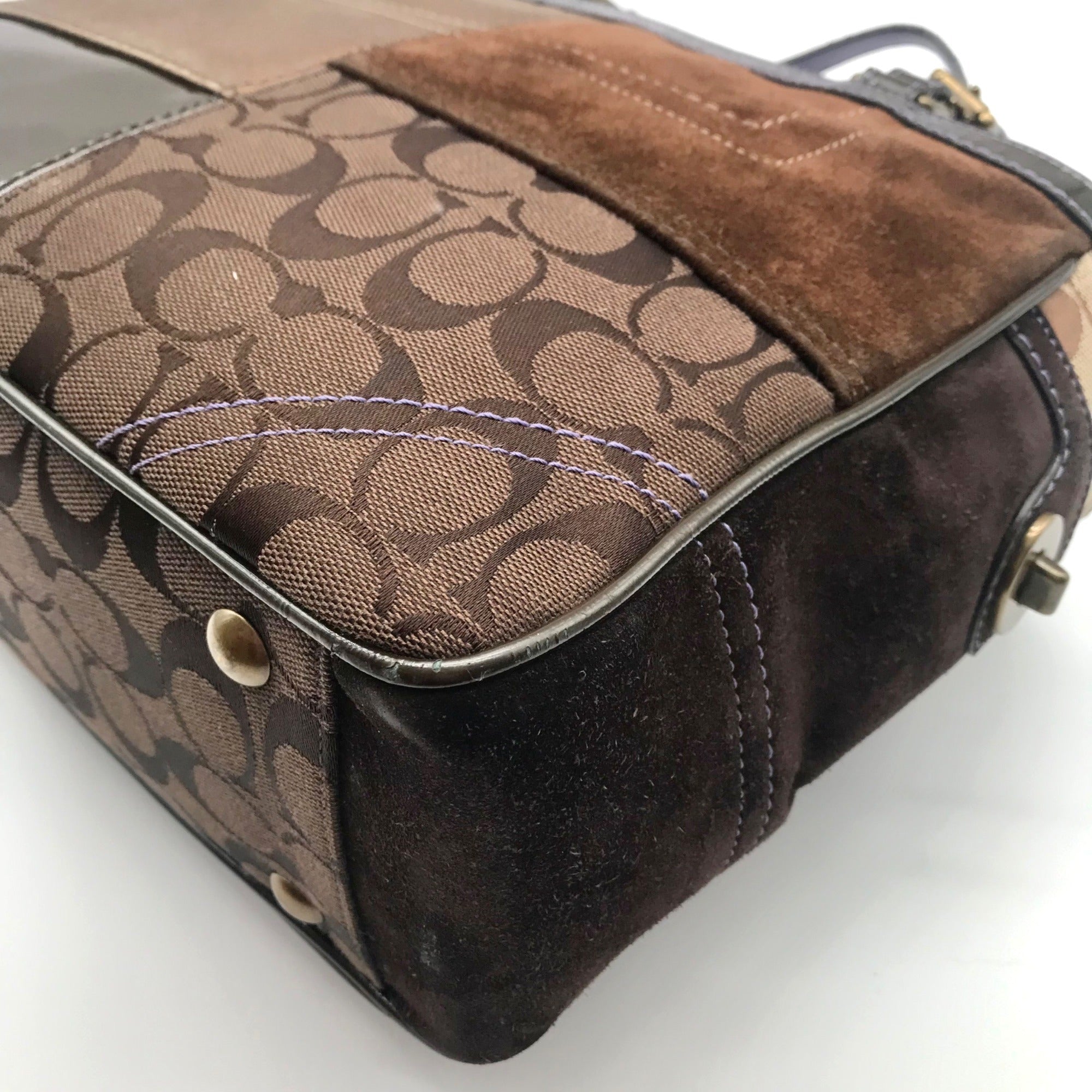 Coach Brown Signature Patchwork Canvas Satchel  J8F69