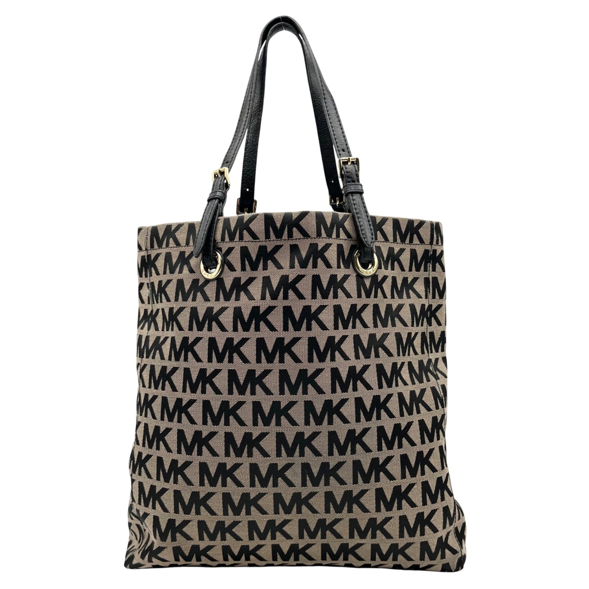 Michael Kors Khaki &amp; Black Logo Print Canvas Jet Set Tote Bag