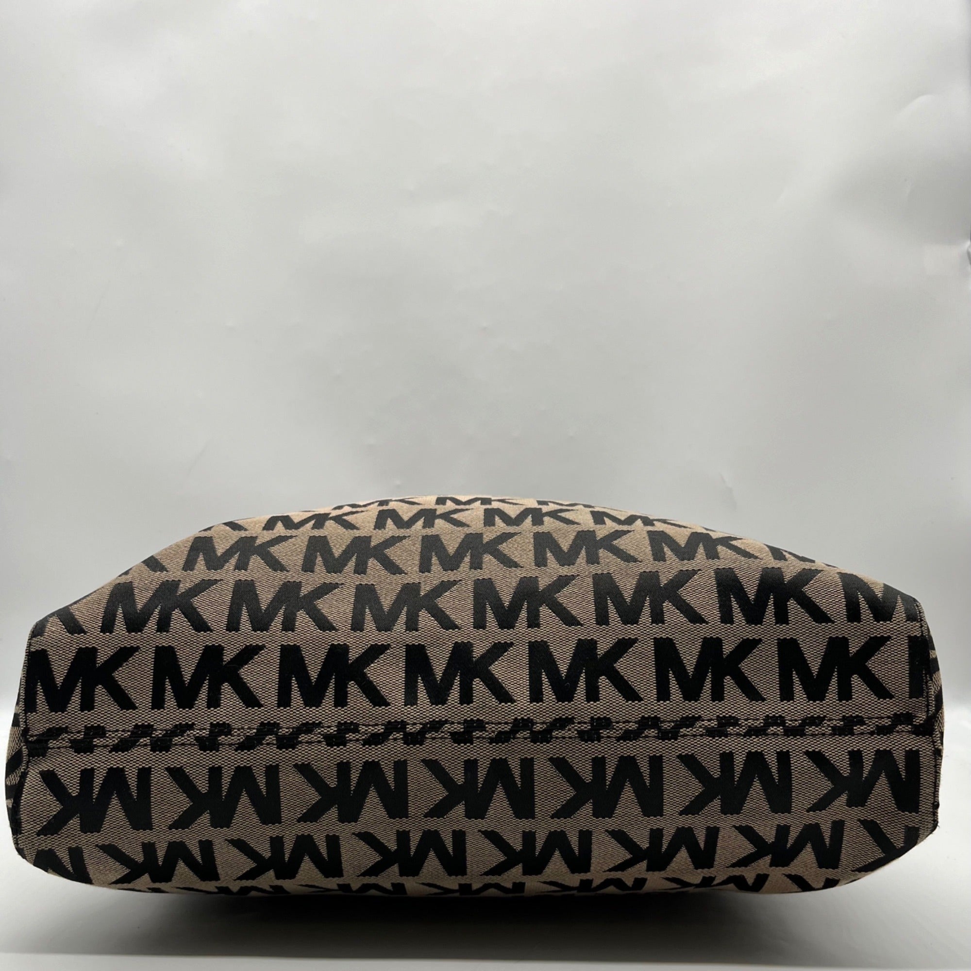 Michael Kors Khaki &amp; Black Logo Print Canvas Jet Set Tote Bag