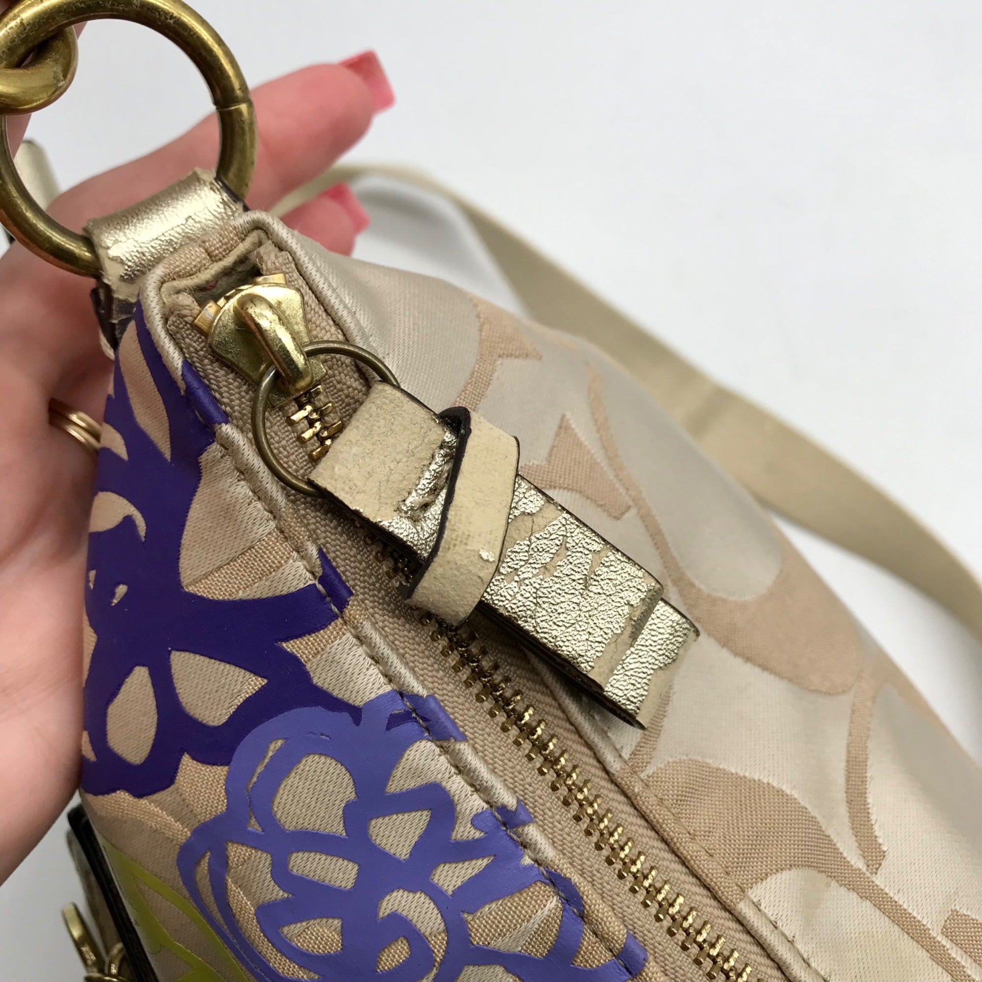 Coach Beige Jacquard Daisy Poppy Hobo Crossbody Bag F20781