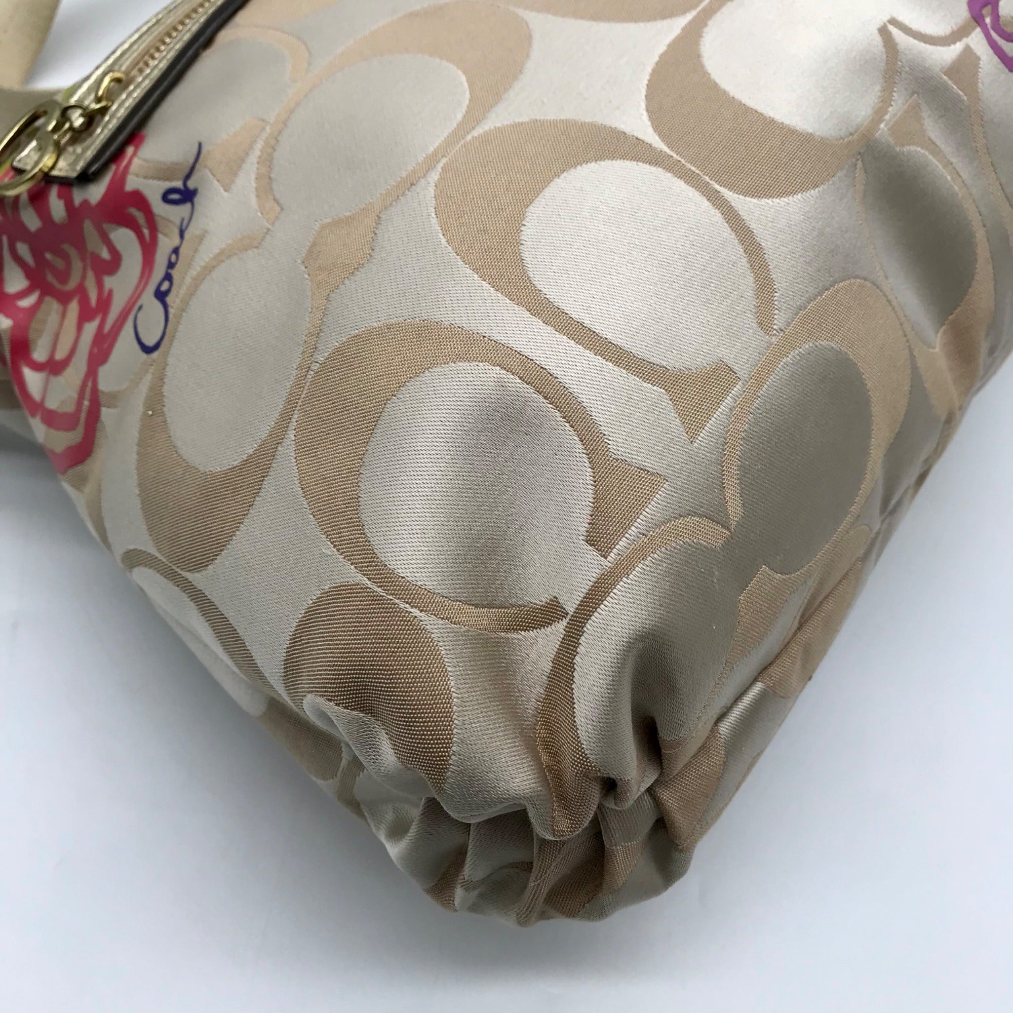 Coach Beige Jacquard Daisy Poppy Hobo Crossbody Bag F20781