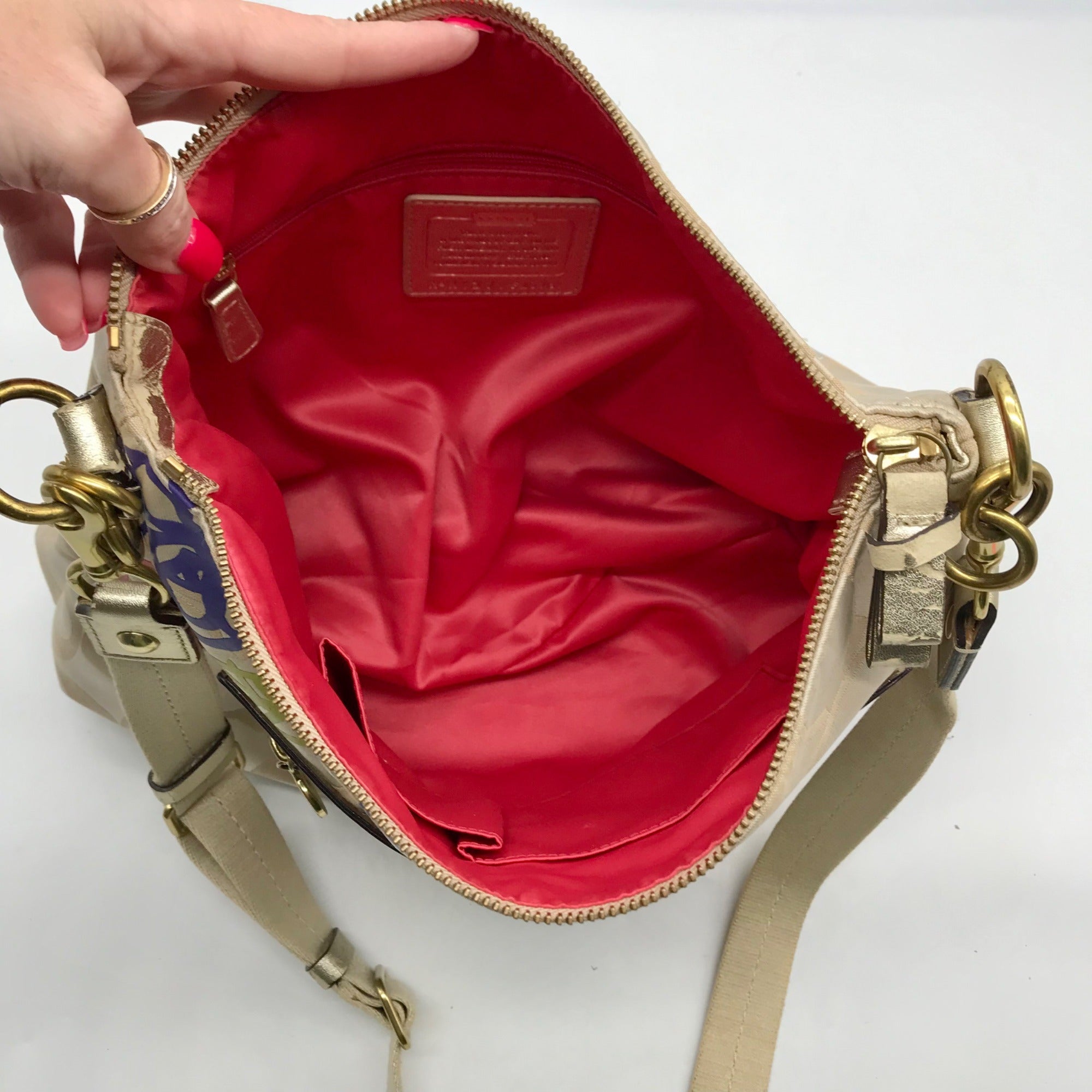 Coach Beige Jacquard Daisy Poppy Hobo Crossbody Bag F20781