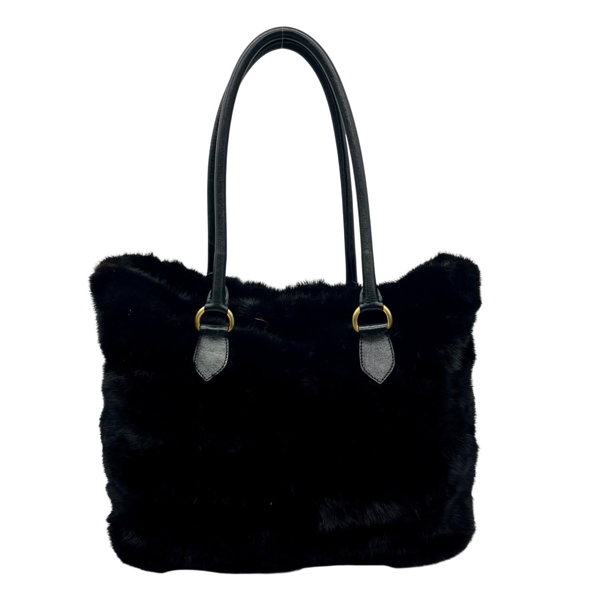 Falorni Italia Le Borse Black Fur Shoulder Bag