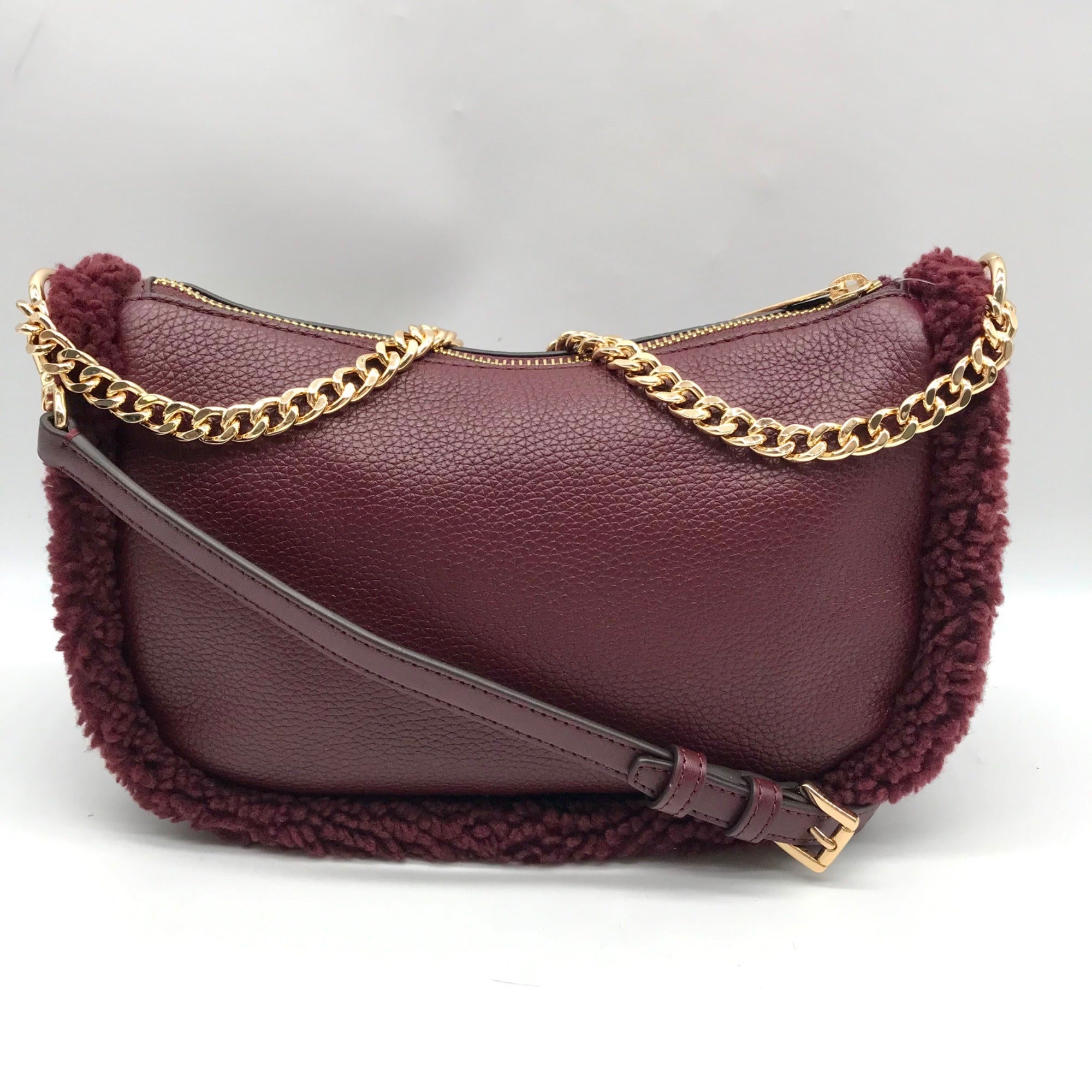 Michael Kors Oxblood Pebbled Leather Carmela Pouchette Crossbody Bag
