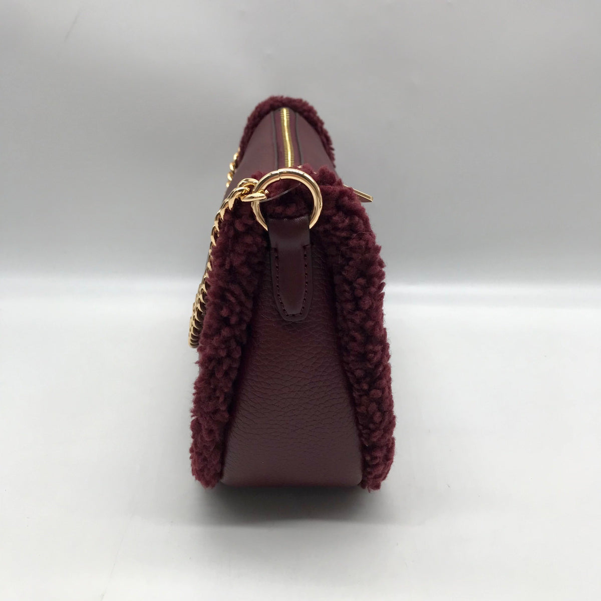 Michael Kors Oxblood Pebbled Leather Carmela Pouchette Crossbody Bag