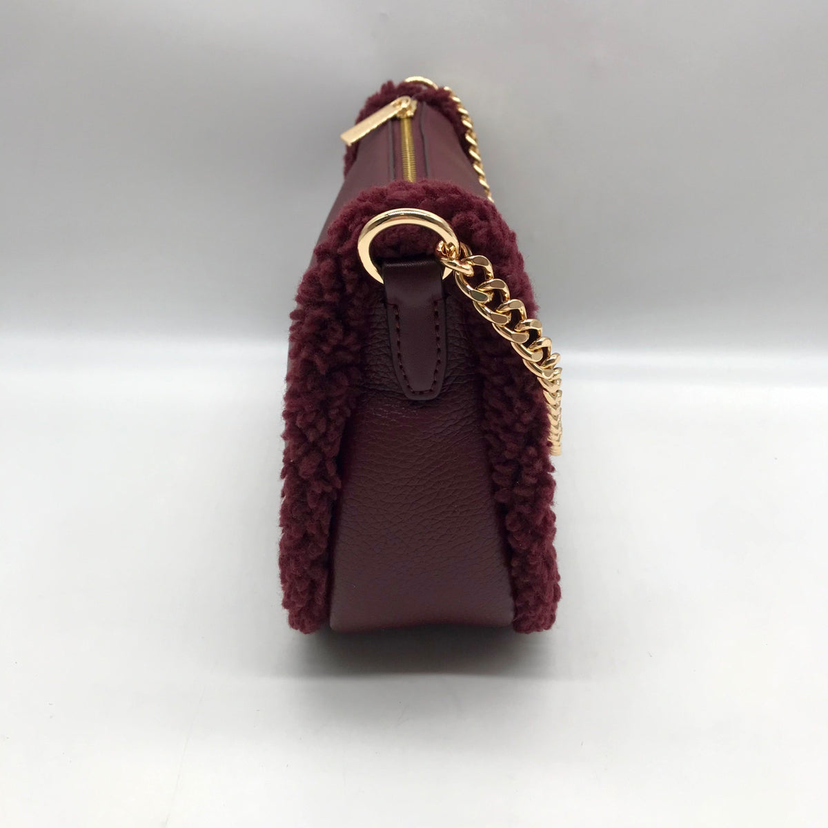 Michael Kors Oxblood Pebbled Leather Carmela Pouchette Crossbody Bag