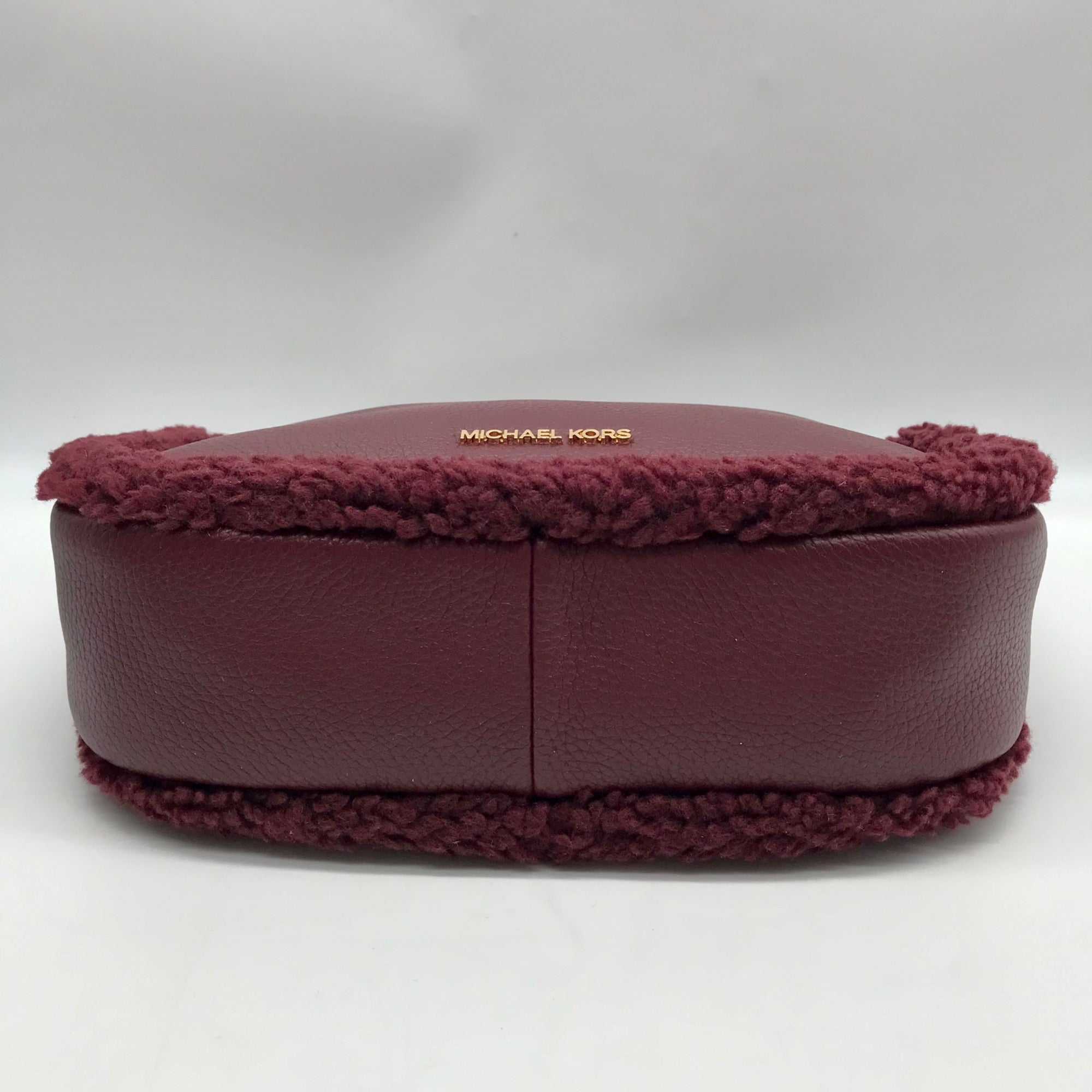 Michael Kors Oxblood Pebbled Leather Carmela Pouchette Crossbody Bag