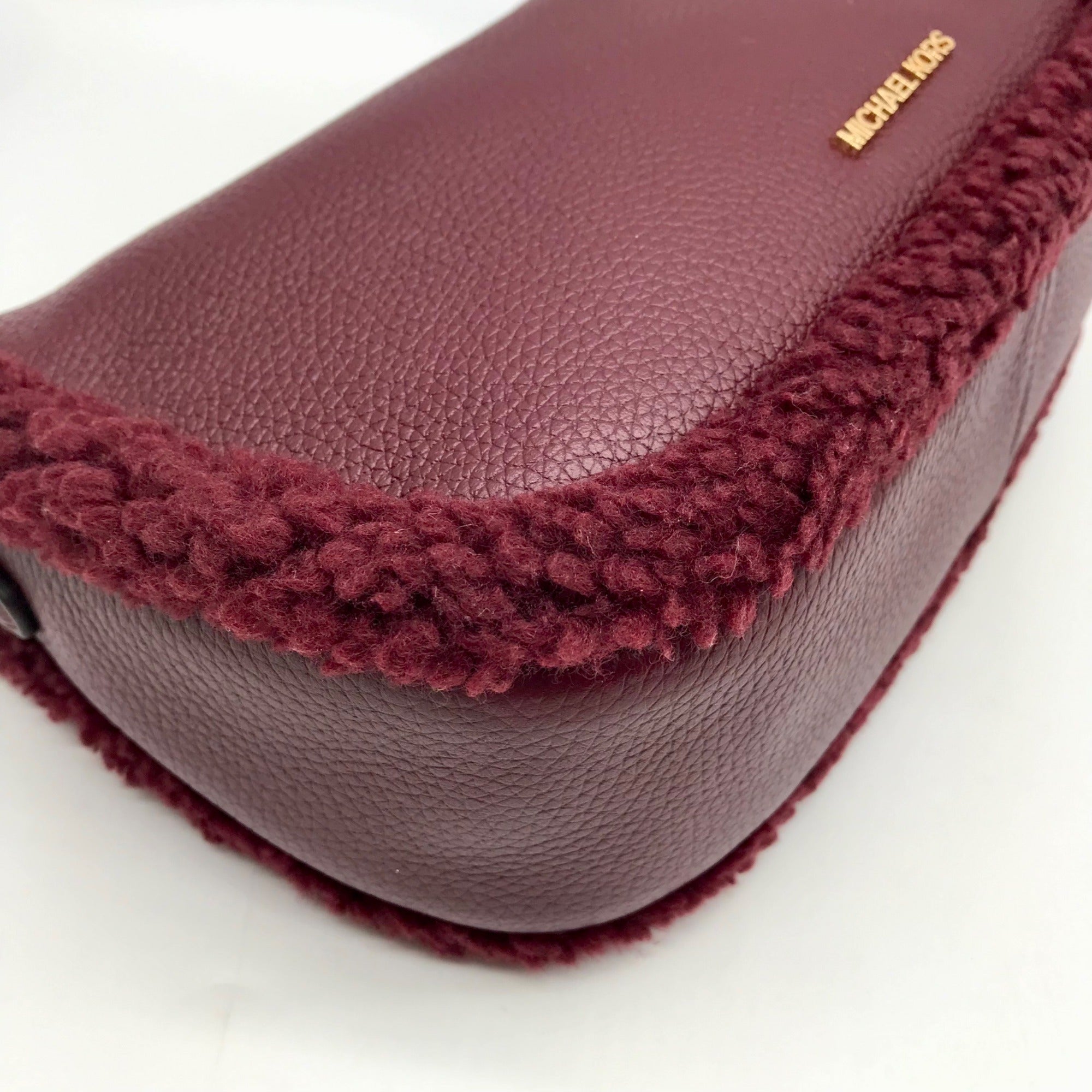 Michael Kors Oxblood Pebbled Leather Carmela Pouchette Crossbody Bag