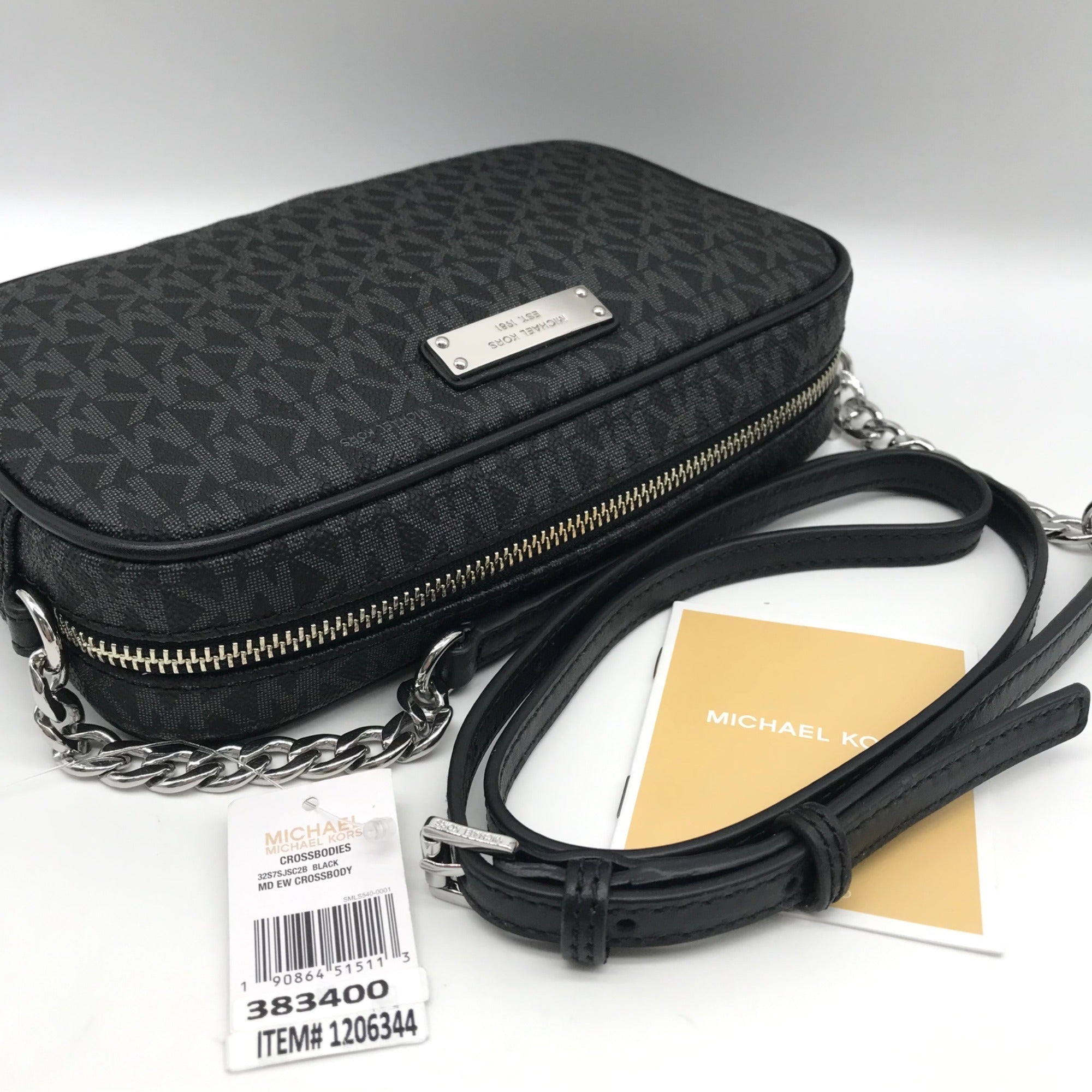 Michael Kors Jet Set East West Black Signature Coated Canvas Crossbody