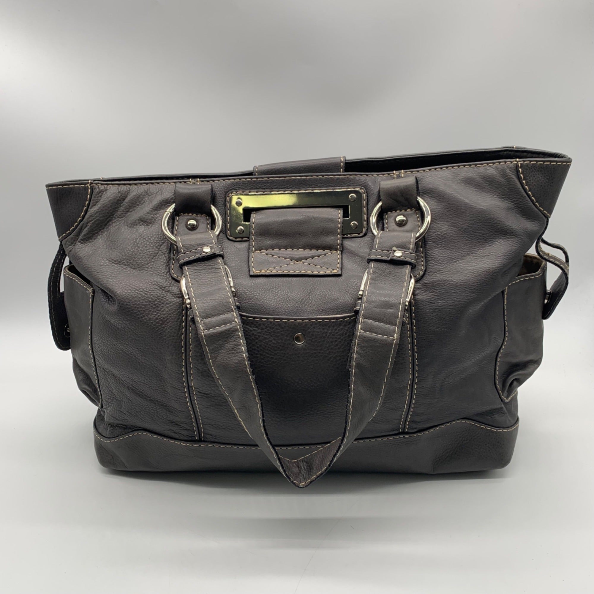The Real Mccoy Gray Pebbled Leather Tote Bag