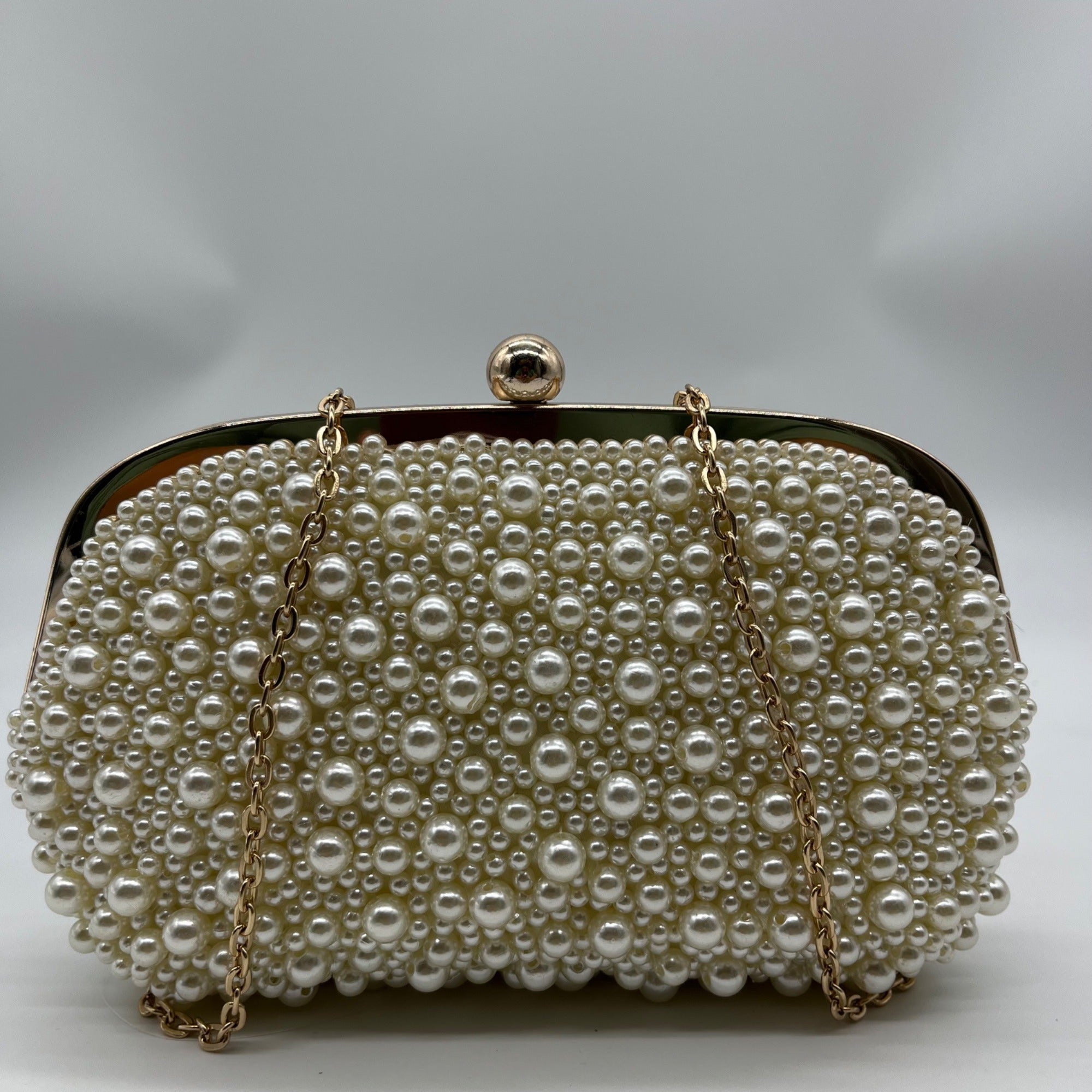 I.N.C. International Concepts Ivory Satin All Over Pearl Clutch