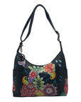 Anuschka Navy Leather Hand Painted Floral Hobo Bag