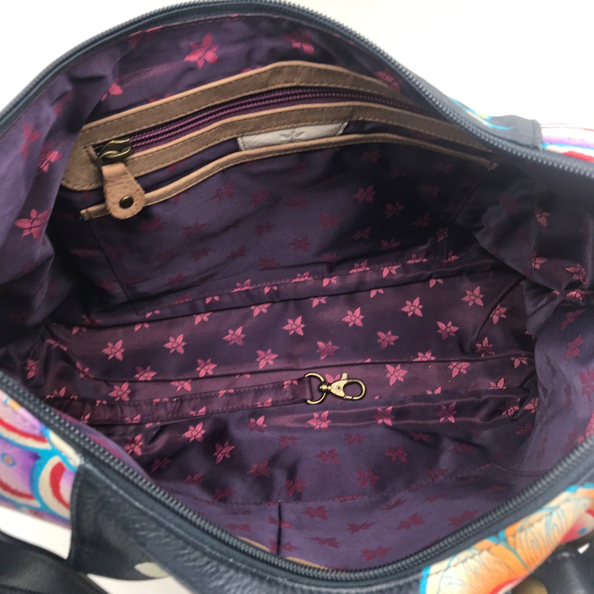 Anuschka Navy Leather Hand Painted Floral Hobo Bag