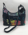 Anuschka Navy Leather Hand Painted Floral Hobo Bag