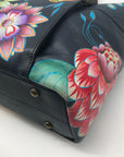 Anuschka Navy Leather Hand Painted Floral Hobo Bag