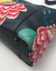 Anuschka Navy Leather Hand Painted Floral Hobo Bag