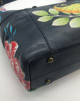 Anuschka Navy Leather Hand Painted Floral Hobo Bag