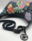 Anuschka Navy Leather Hand Painted Floral Hobo Bag